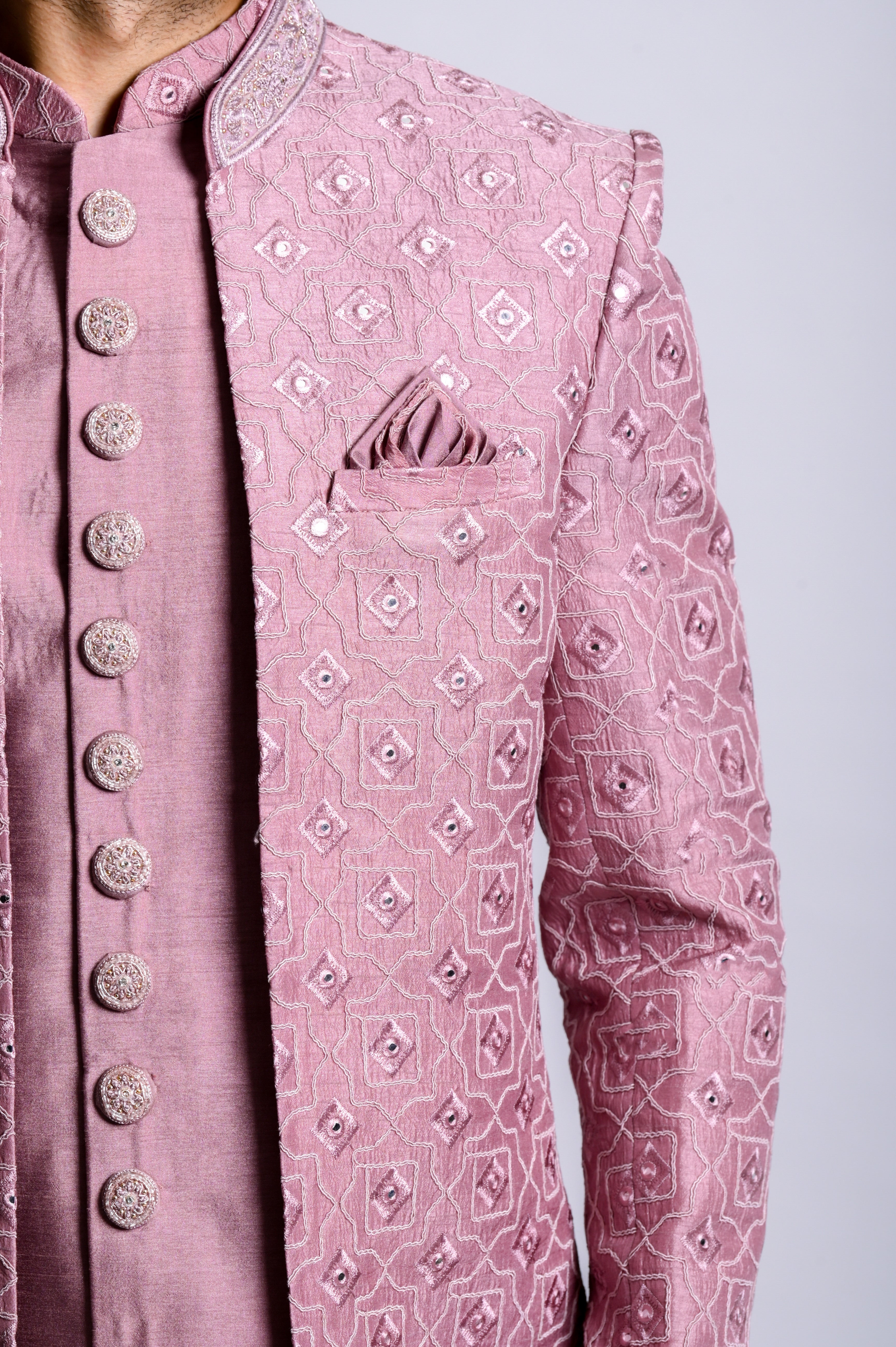 Purple Art Silk Open Jacket Set WIth Thread Work | Shreeman