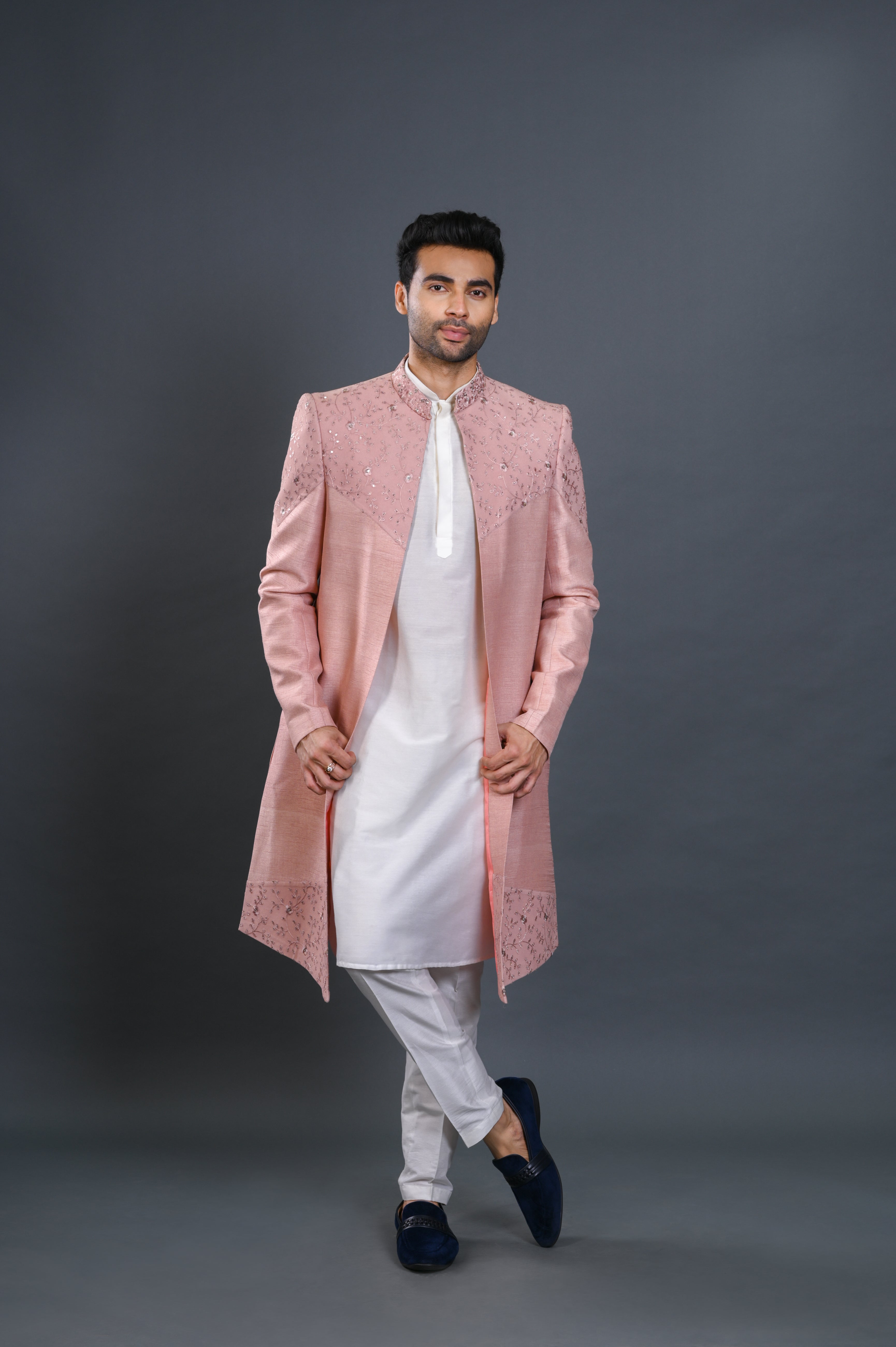 Pink Bangalori Silk Indowestern Set With Resham Work | Shreeman