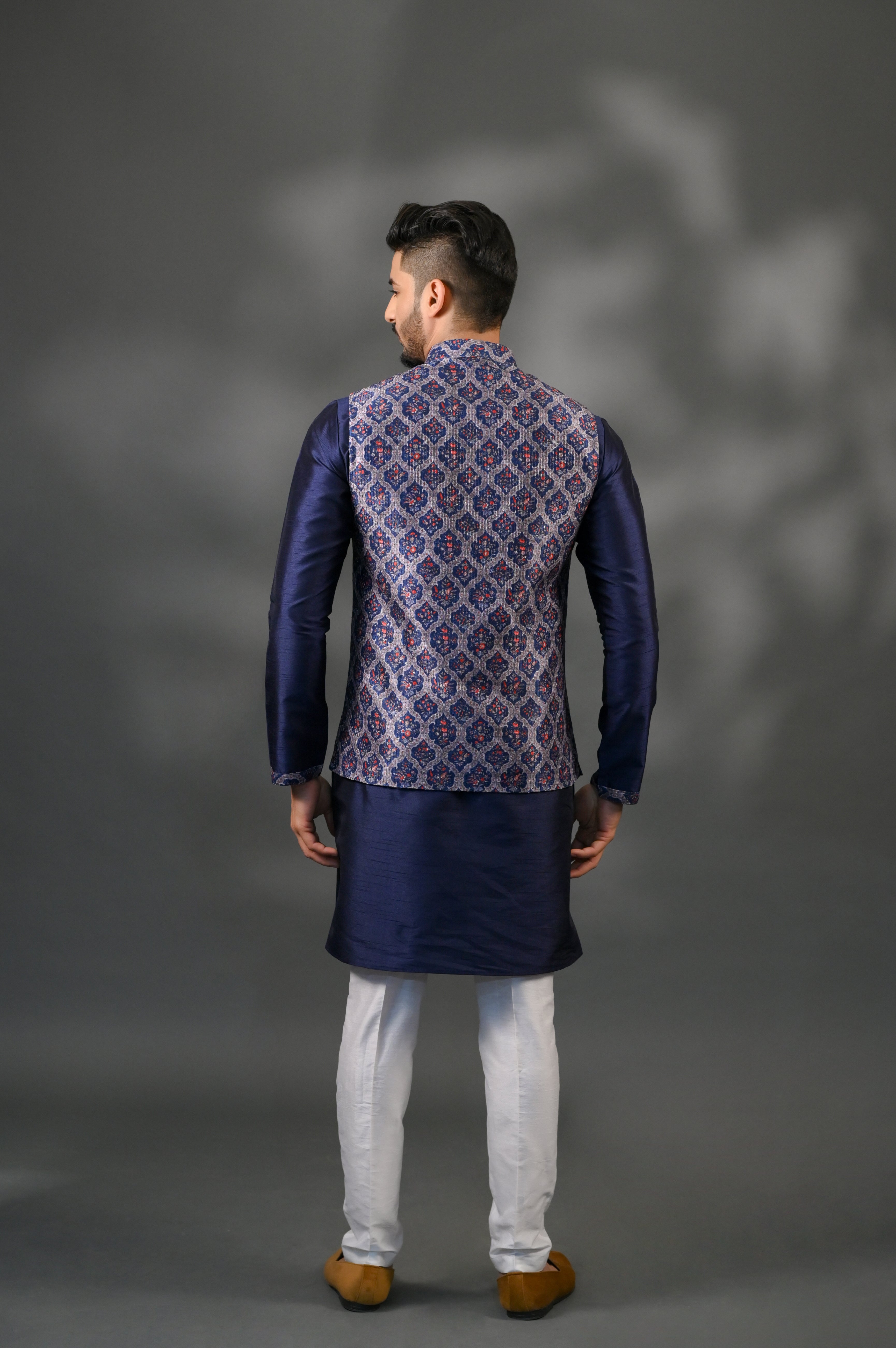 Blue Silk Jacket Set With Sequence Work | Shreeman