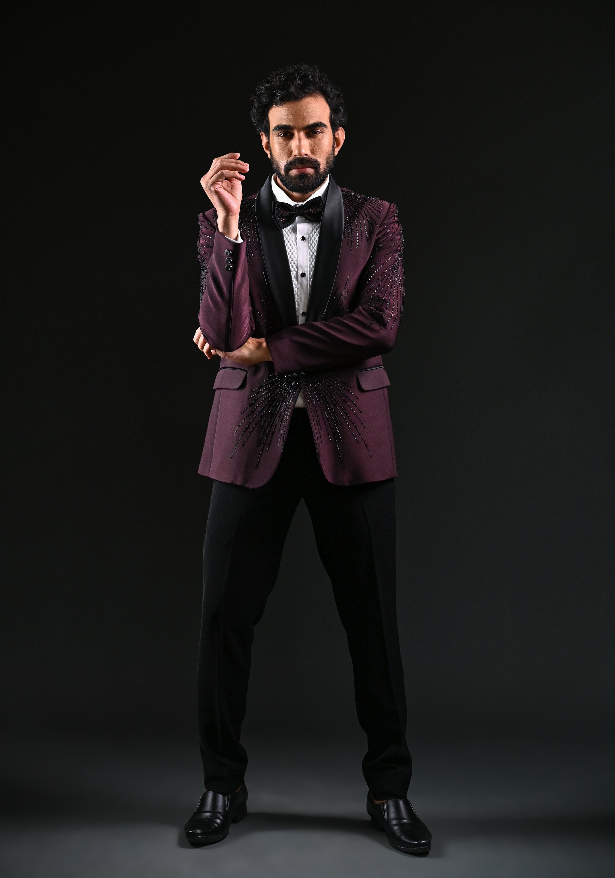 Buy Wine Cutdana Work Wedding Tuxedo Suits for Men Online
