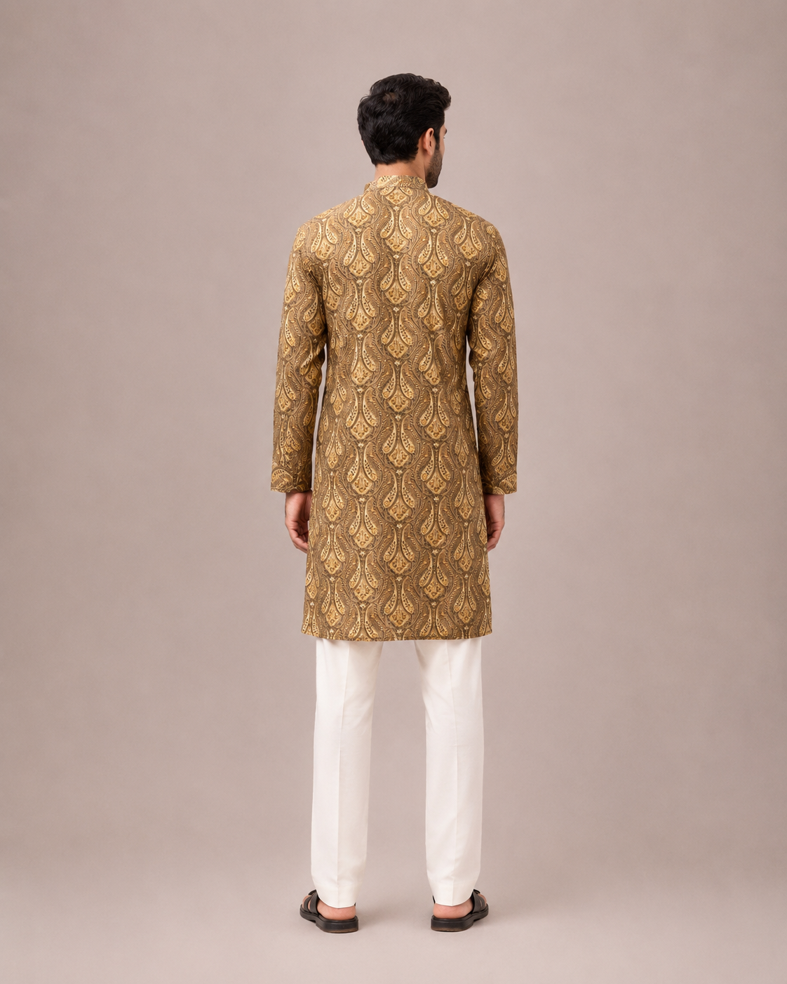Mehndi Green Silk Kurta Set with Print and Thread Work
