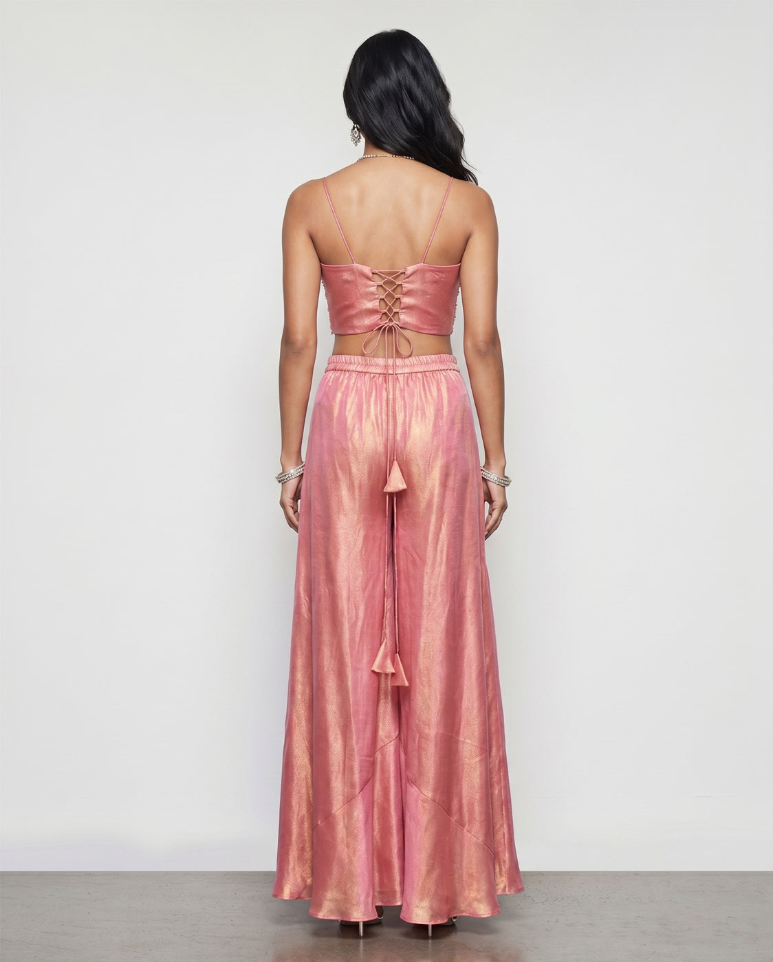 Peach Tissue Silk Indo Western with Moti and Cutdana Embroidery Work