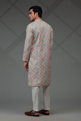 Multi Pastel Kurta Set with Geometric Embroidery