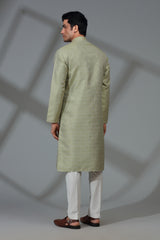 Pastel Green Kurta Set with Resham and Mirror Embroidery