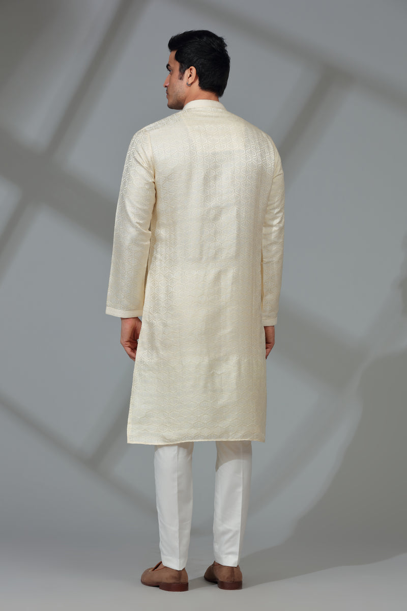 Ivory Kurta Set with Self Embroidery