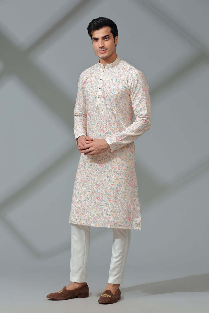 Ivory Kurta Set with Resham Thread Work