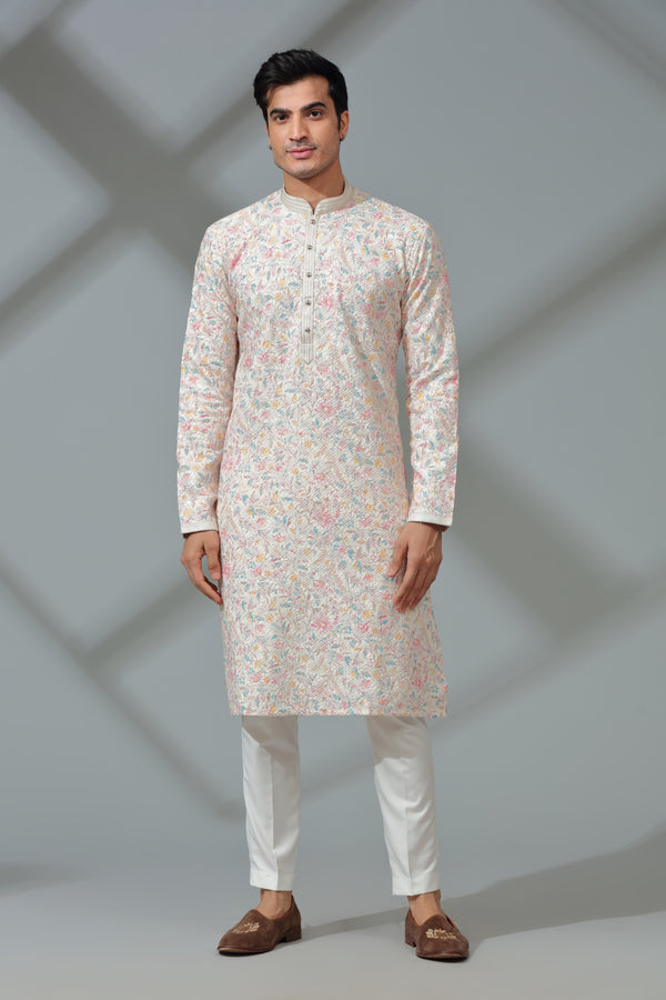 Ivory Kurta Set with Resham Thread Work