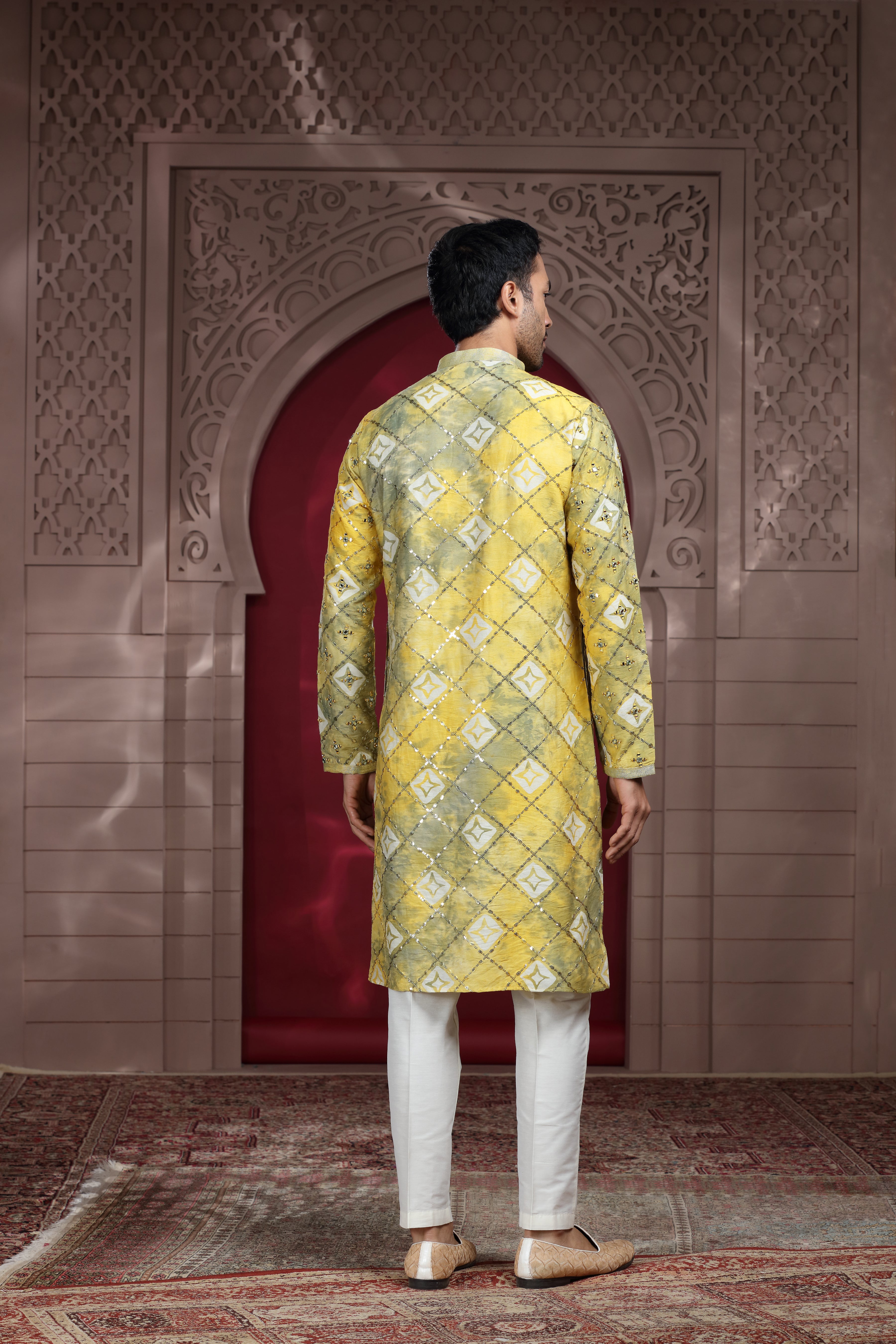 Yellow Silk Kurta Set with Resham Thread & Sequence Work