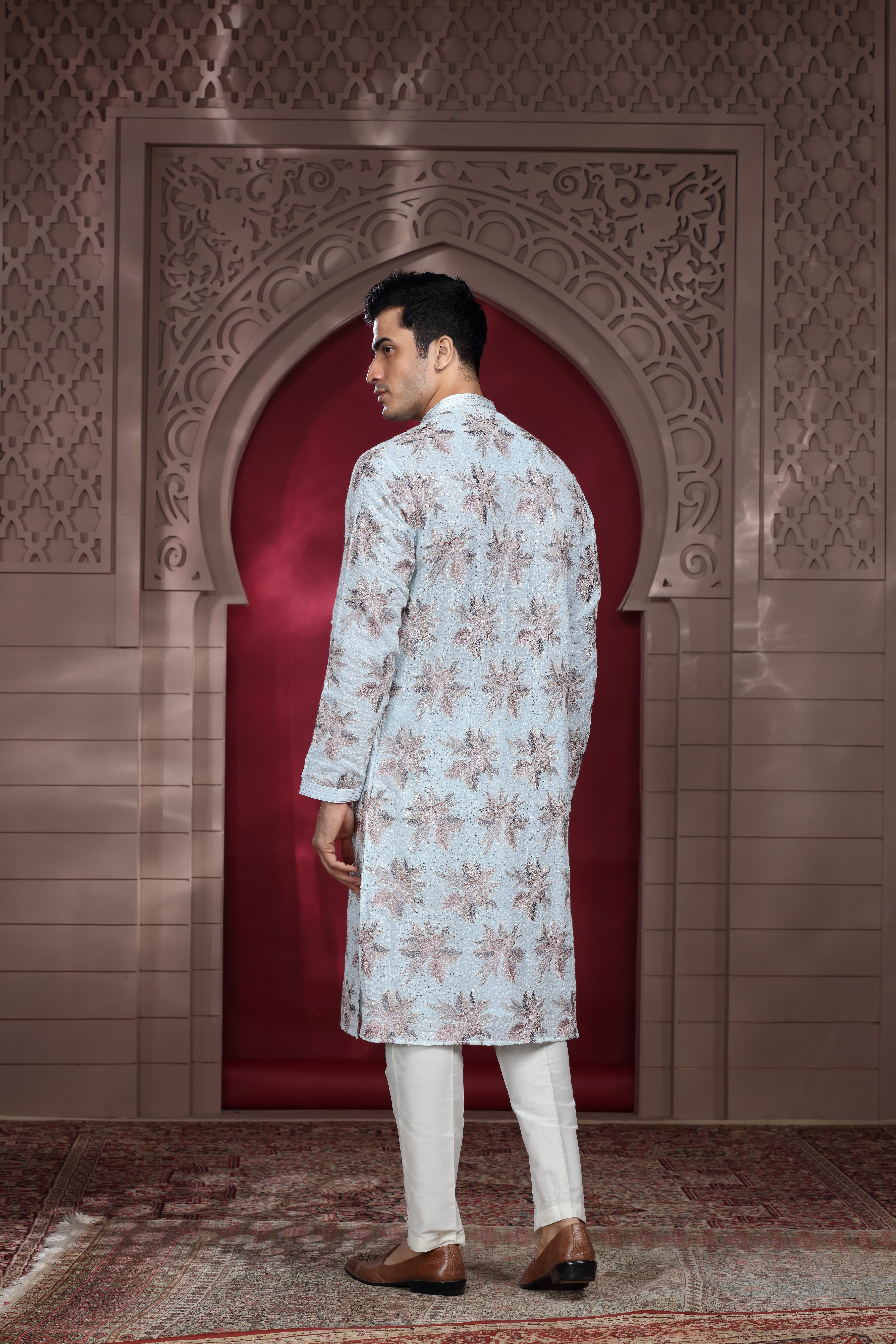 Ivory Silk Kurta Set with Thread Embroidery & Sequence Work