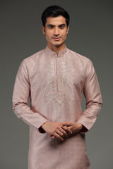 Pastel Pink Kurta Set with Resham and Mirror Embroidery