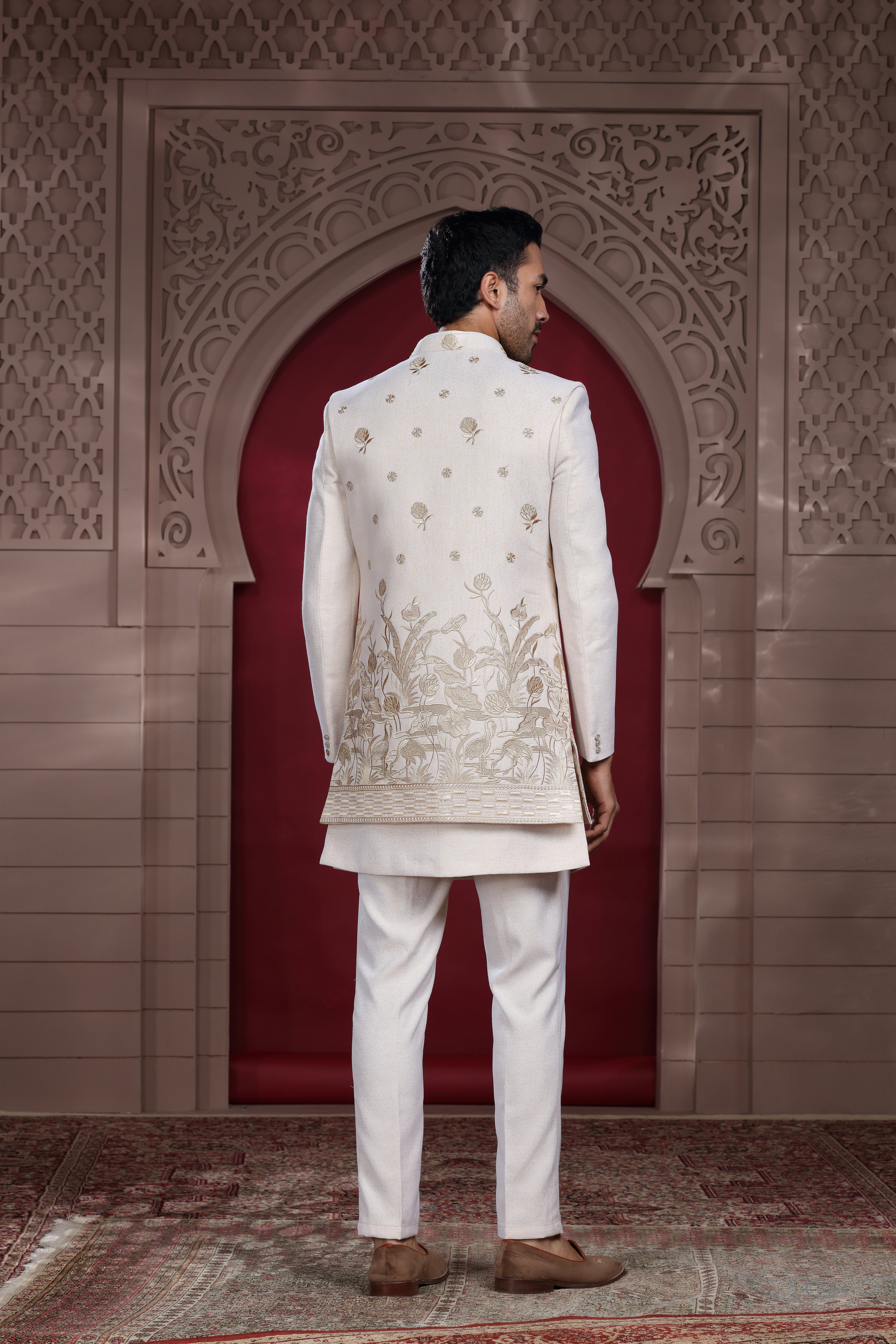 Ivory Silk Indo Western with Resham Thread Embroidery Work