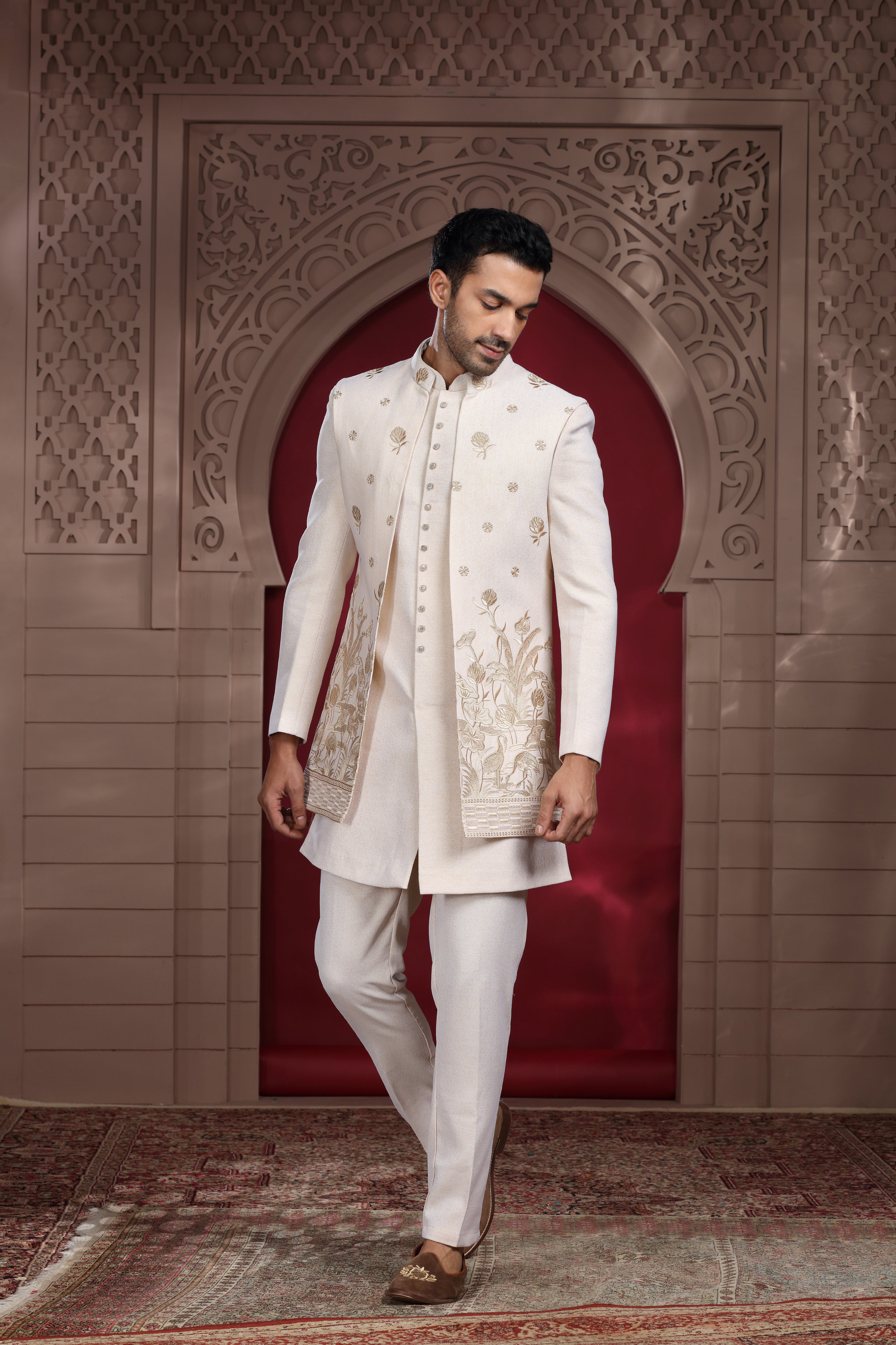 Ivory Silk Indo Western with Resham Thread Embroidery Work