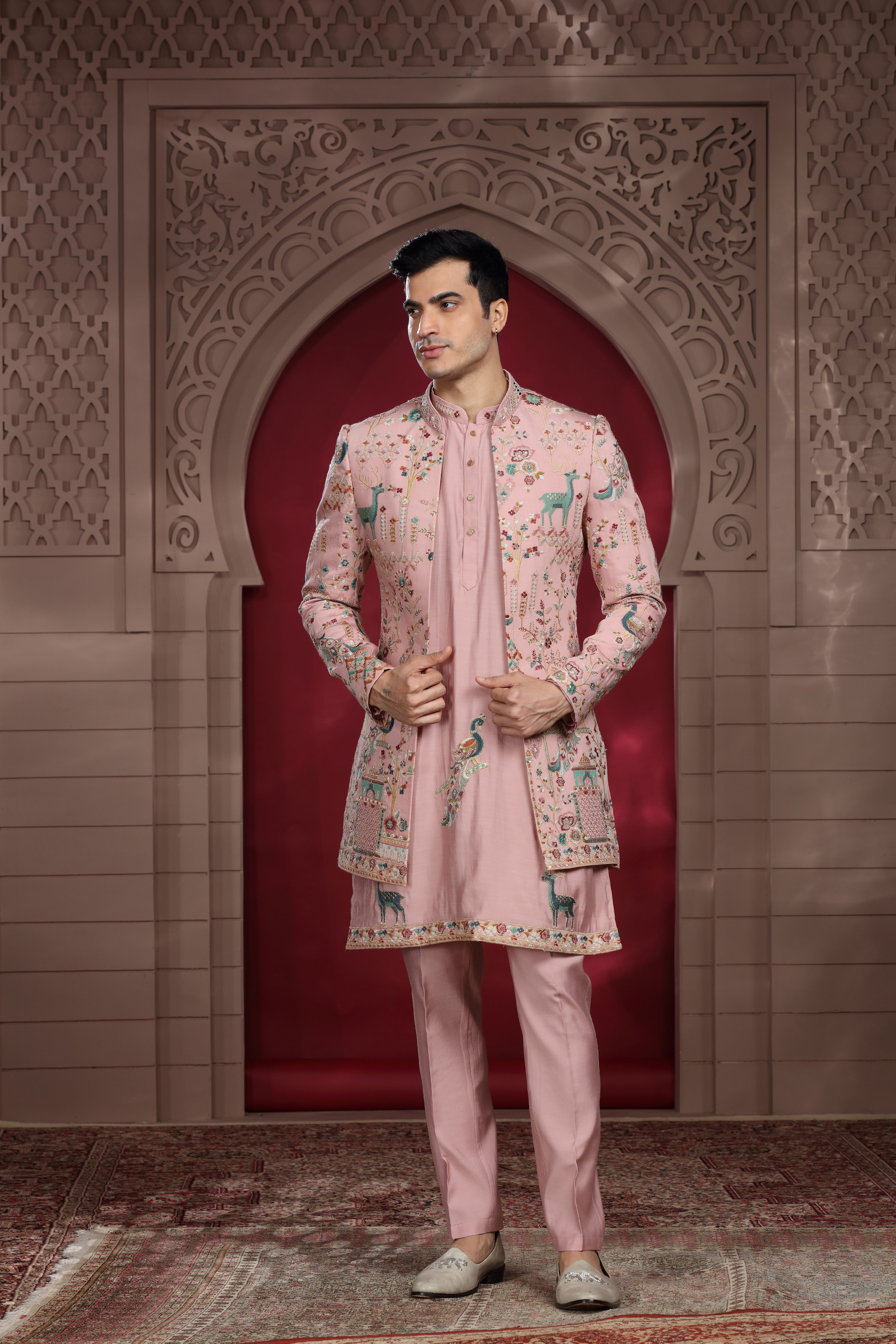 Pastel Pink Silk Indo Western with Aari & Thread Work