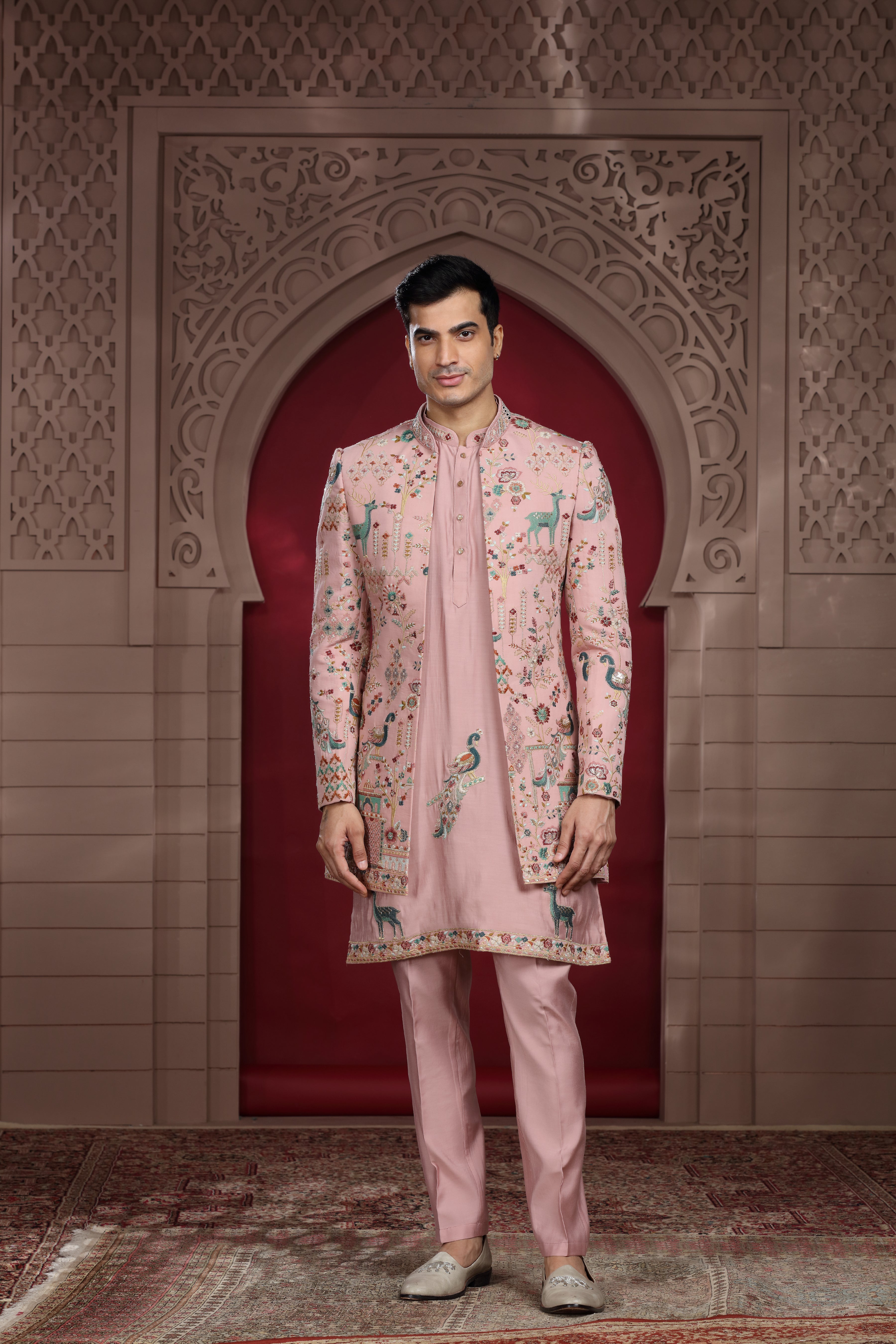 Pastel Pink Silk Indo Western with Aari & Thread Work