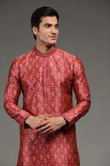 Red Silk Kurta Set With All-Over Traditional Motifs