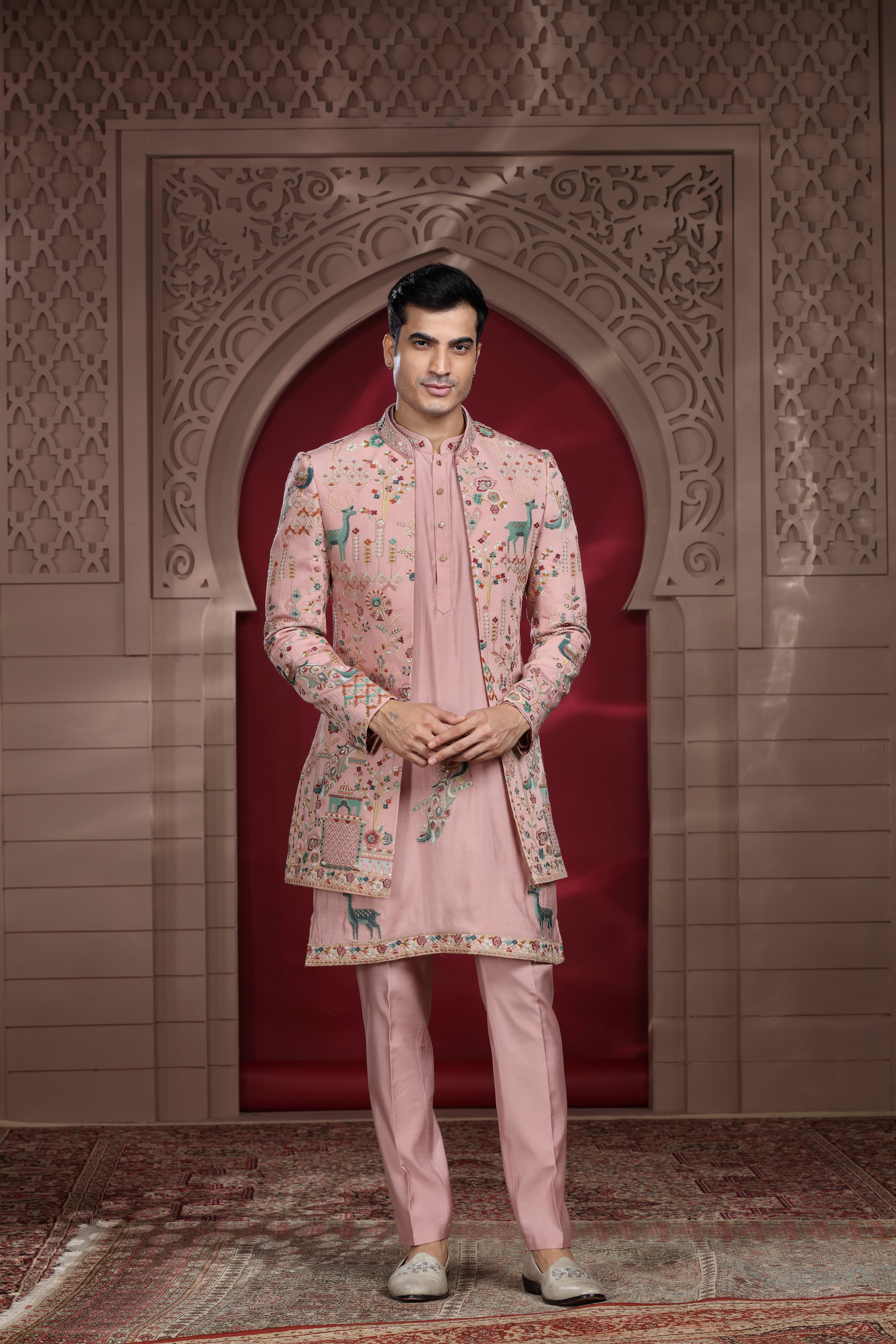 Pastel Pink Silk Indo Western with Aari & Thread Work