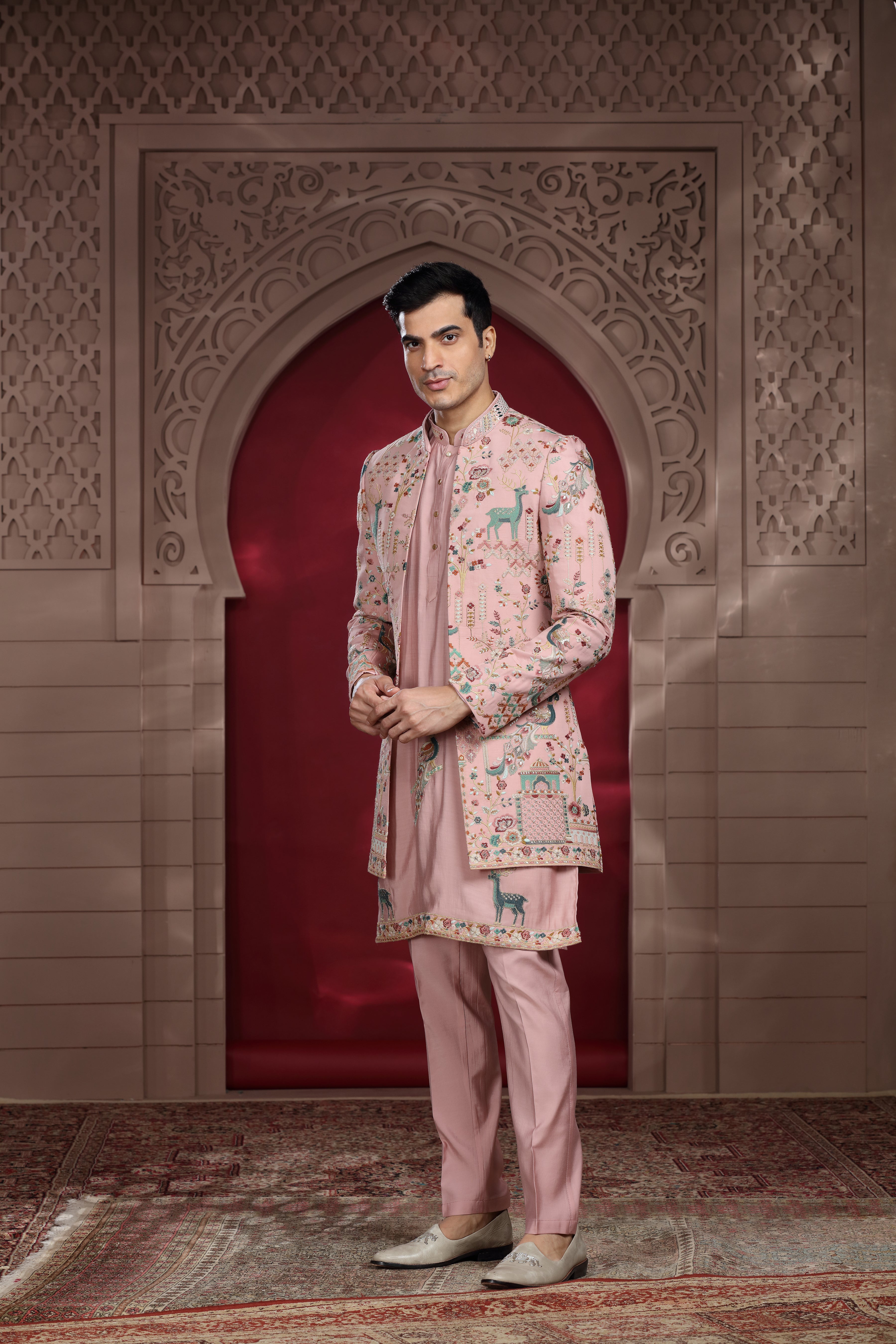 Pastel Pink Silk Indo Western with Aari & Thread Work