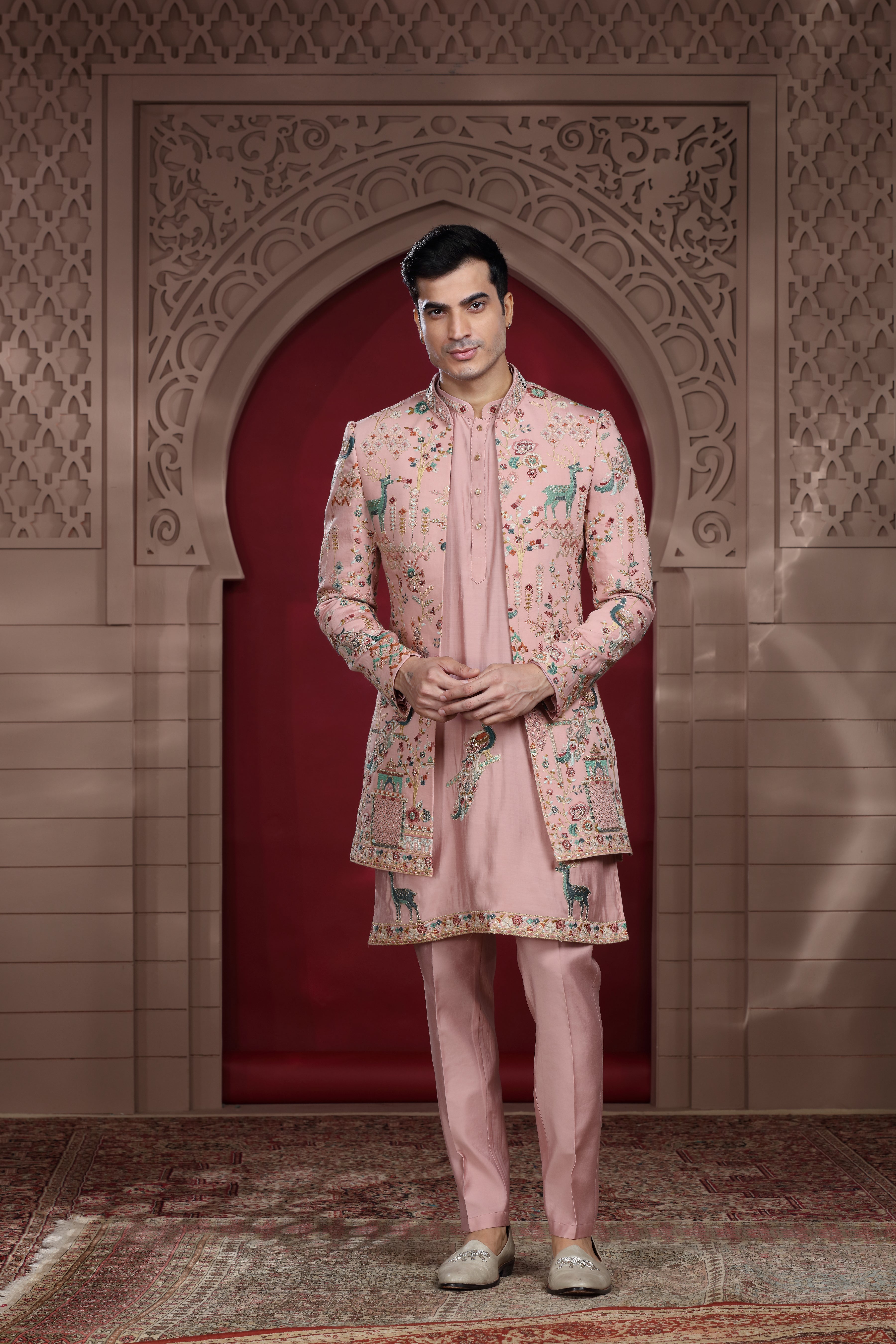 Pastel Pink Silk Indo Western with Aari & Thread Work