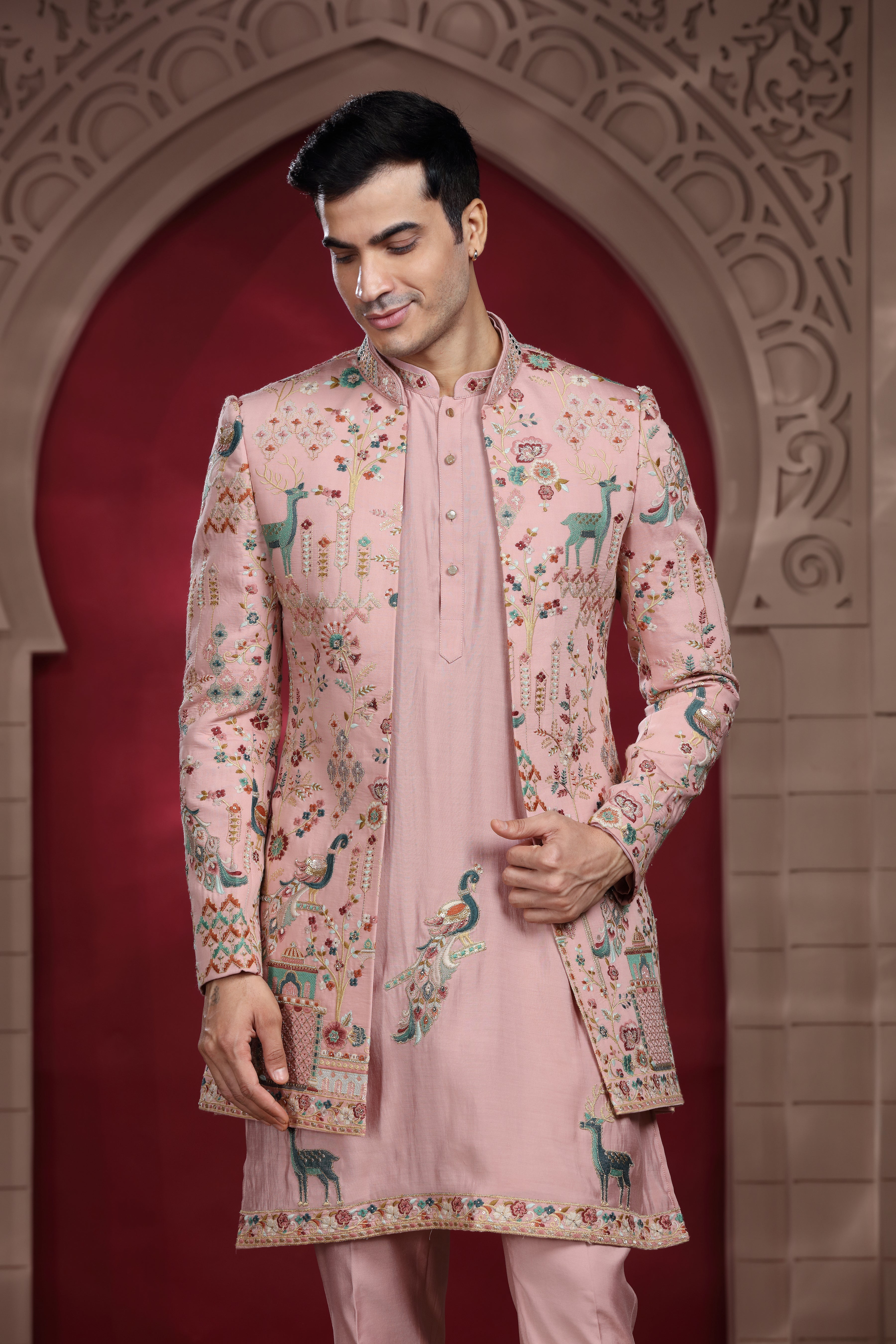 Pastel Pink Silk Indo Western with Aari & Thread Work