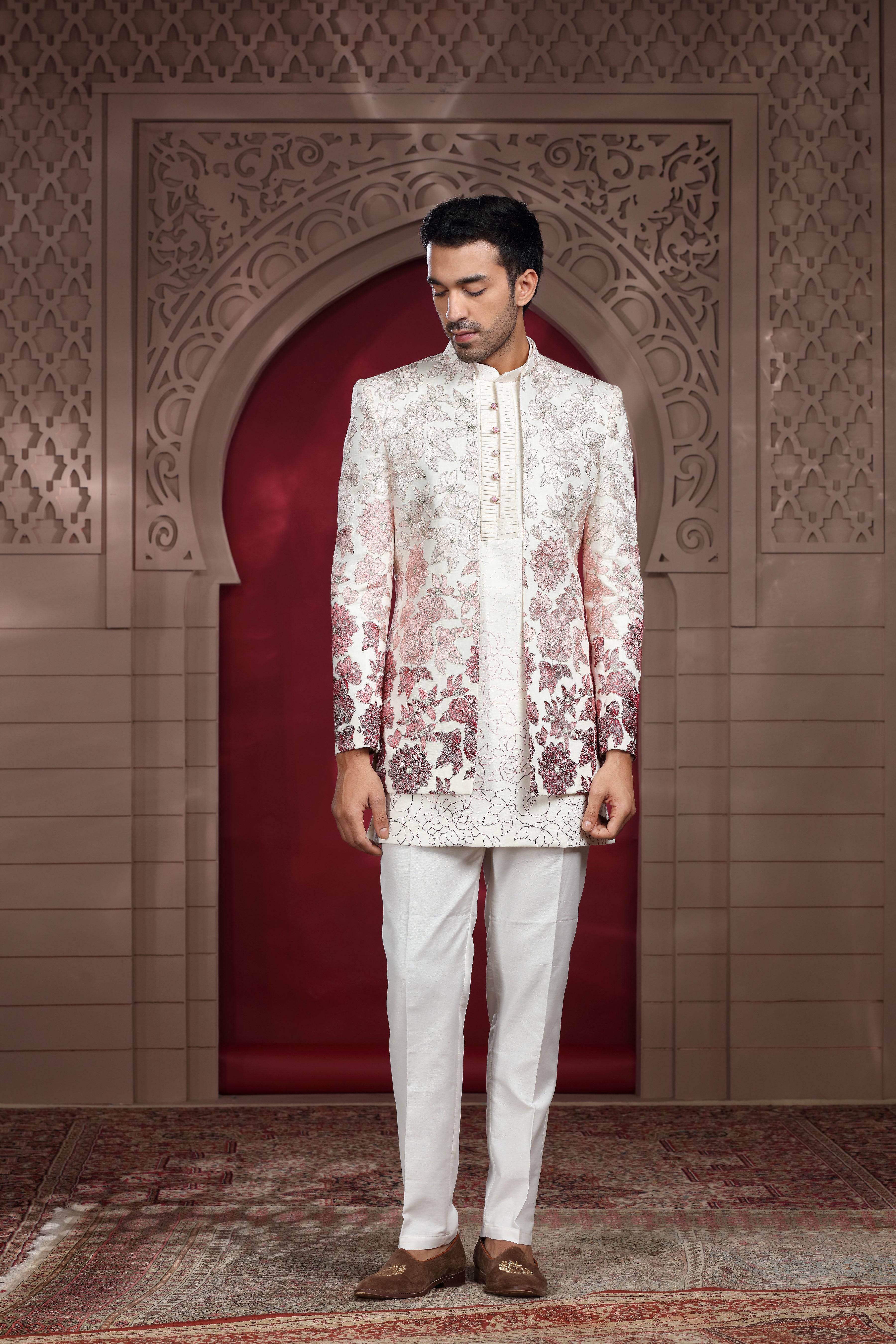 silk men wedding dress Beige printed art silk men-wedding-dresses