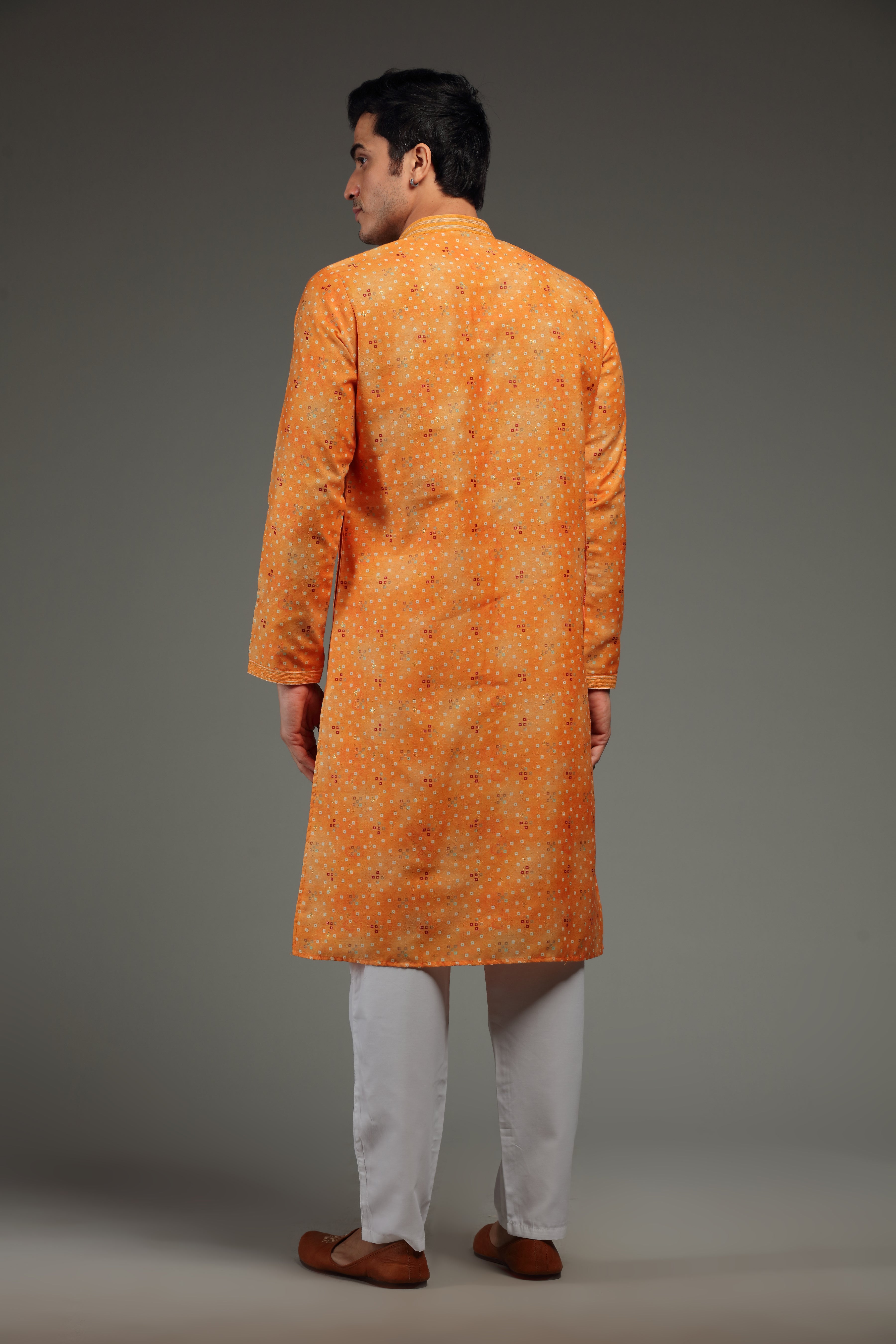 Yellow Silk Kurta Set With Bandhani Print - Shreeman