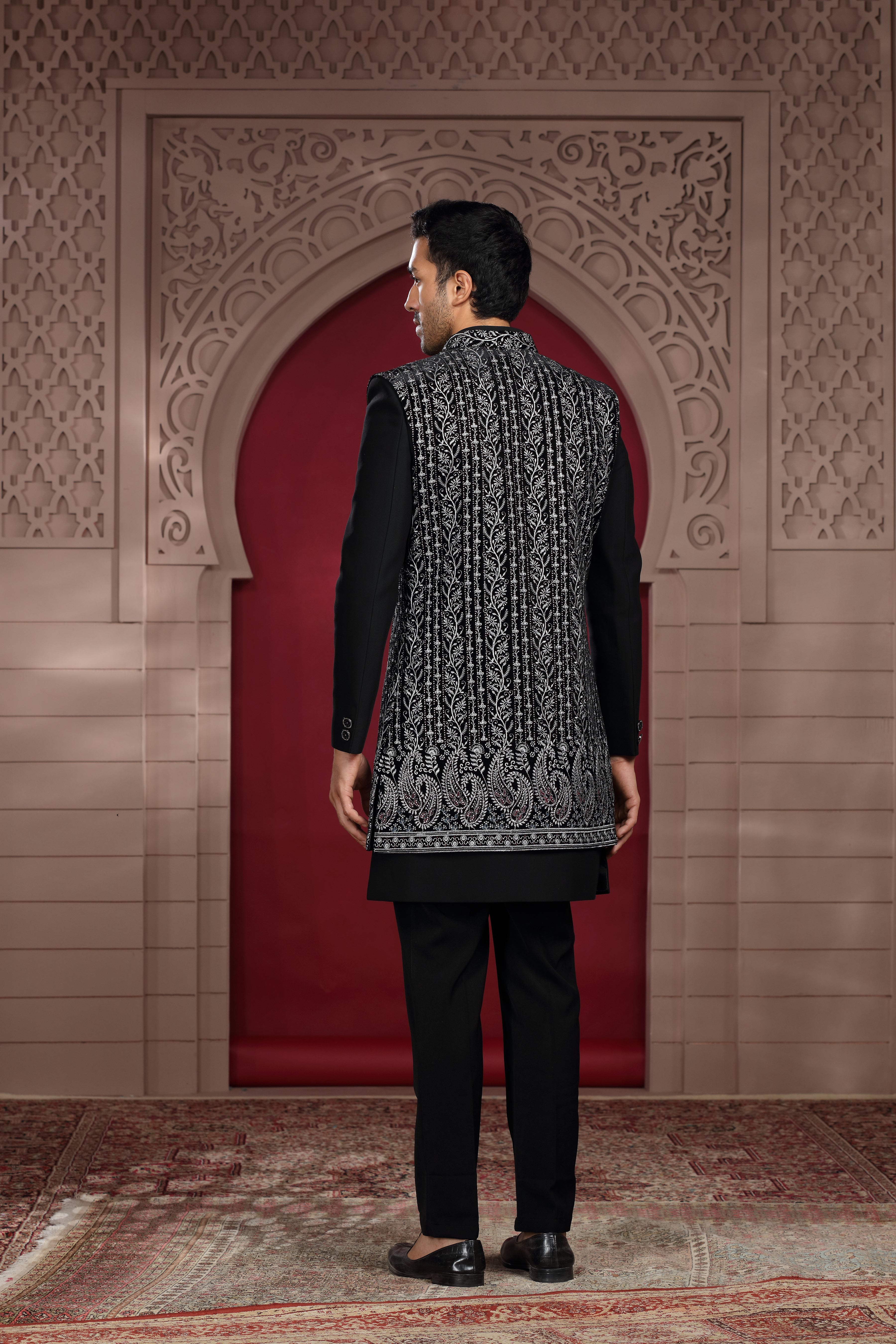 Black Silk Indo Western with Aari, Zardosi & Sequence Work