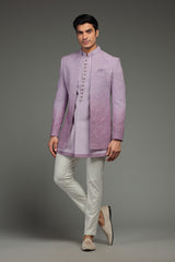 Lilac Ombre Silk Jacket Set With Traditional Motifs