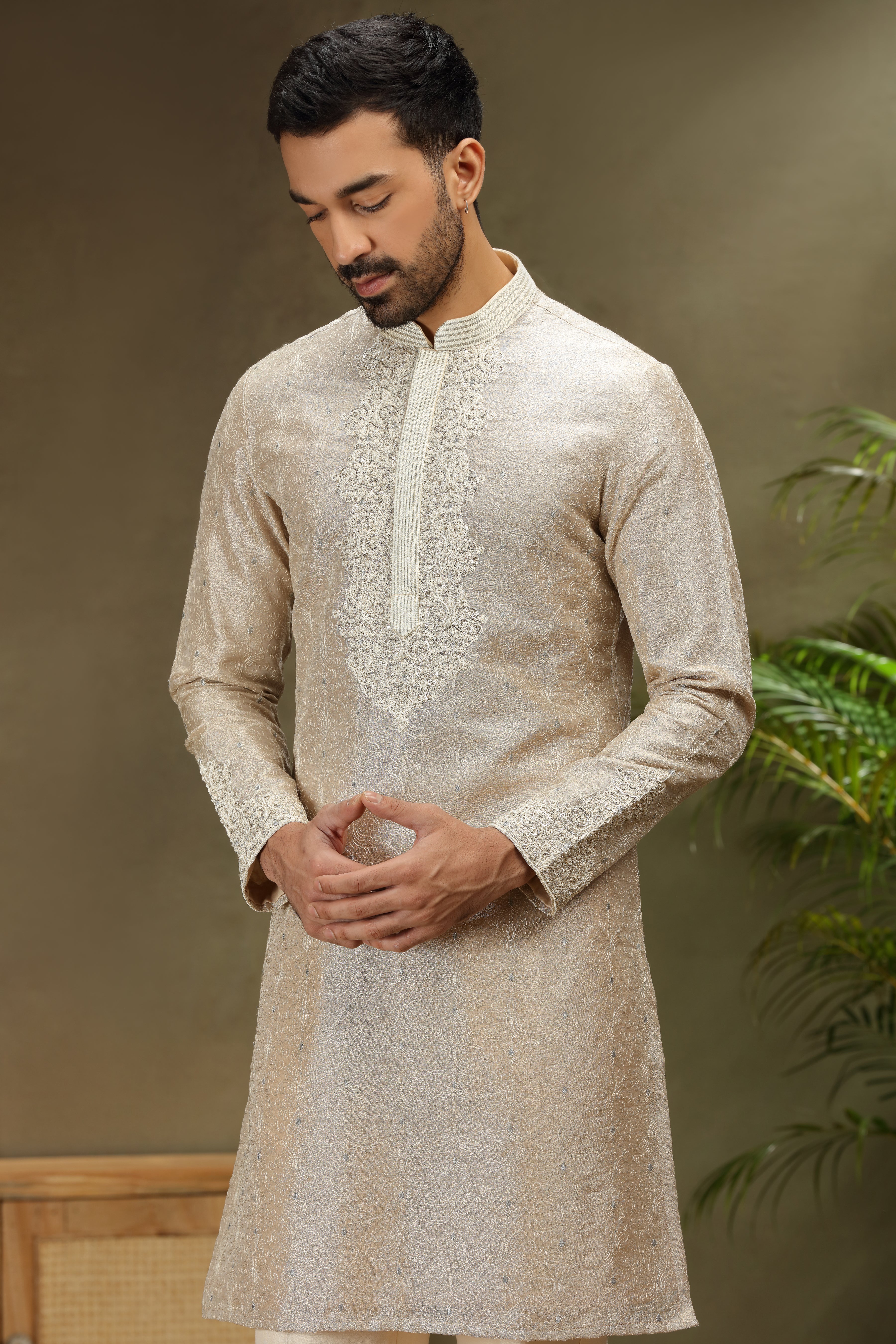 Ivory Silk Kurta Set with Resham Thread Work
