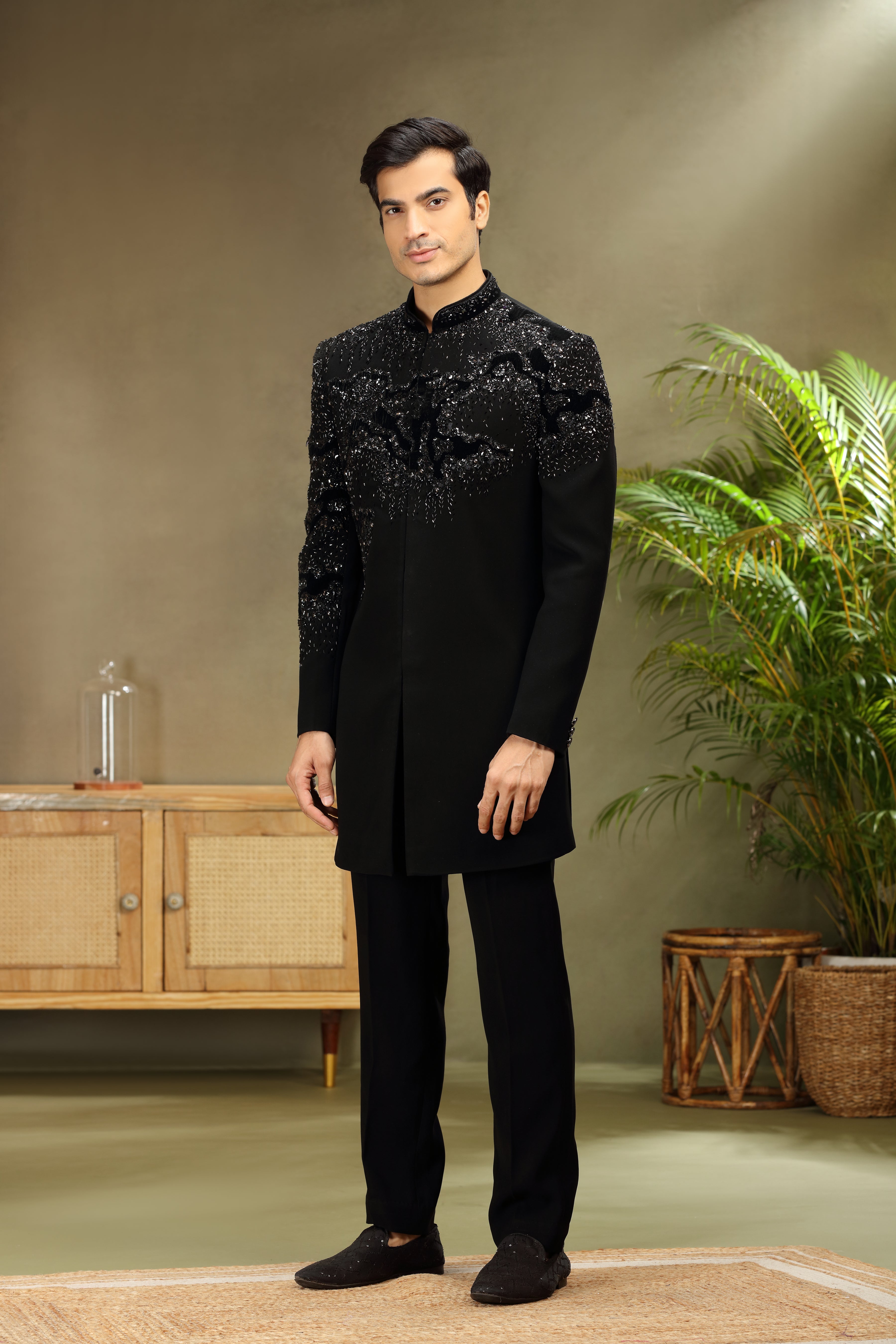 Black Indo Western Set with Cutdana and Bead Work