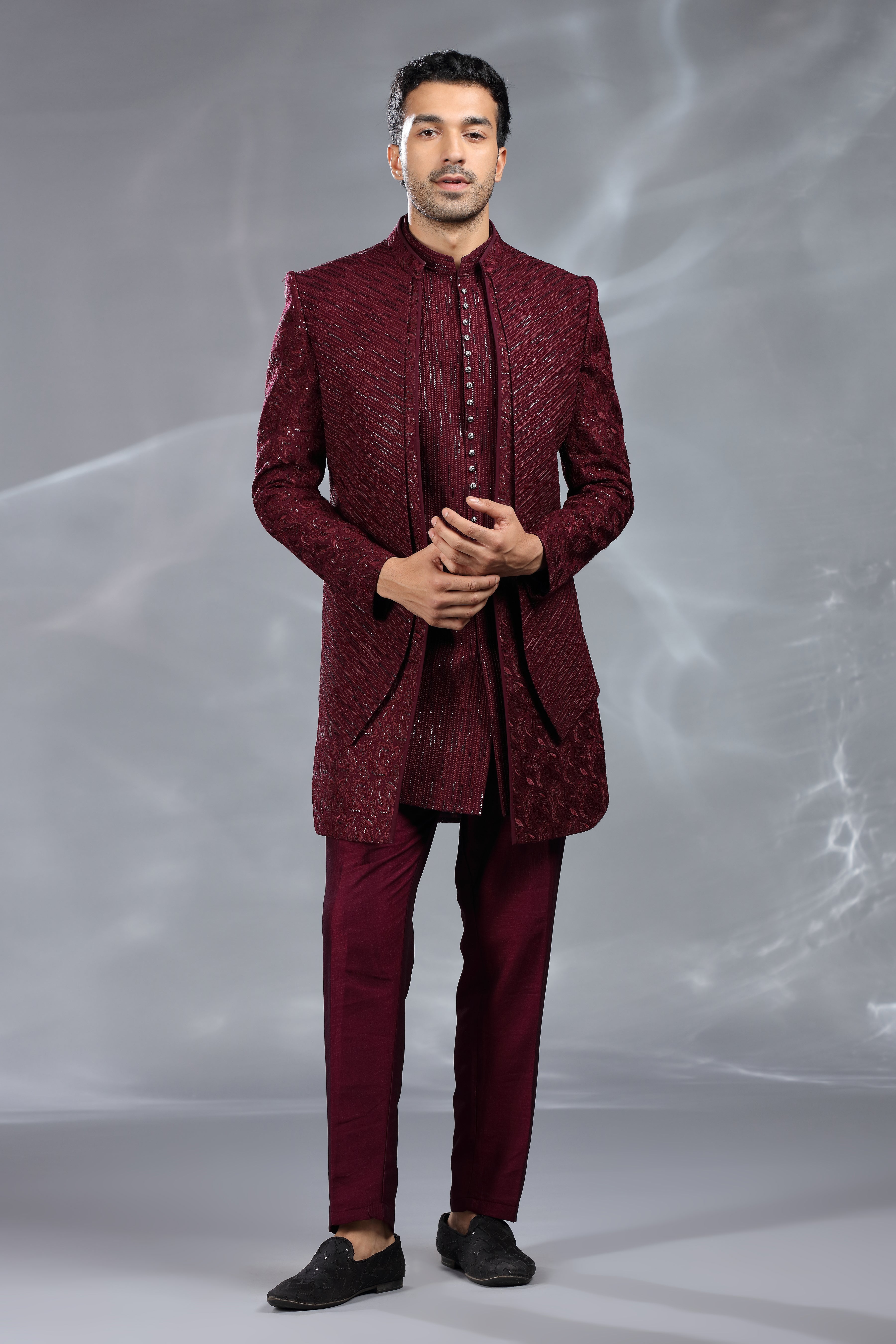 Maroon Silk Indo Western with Thread Work