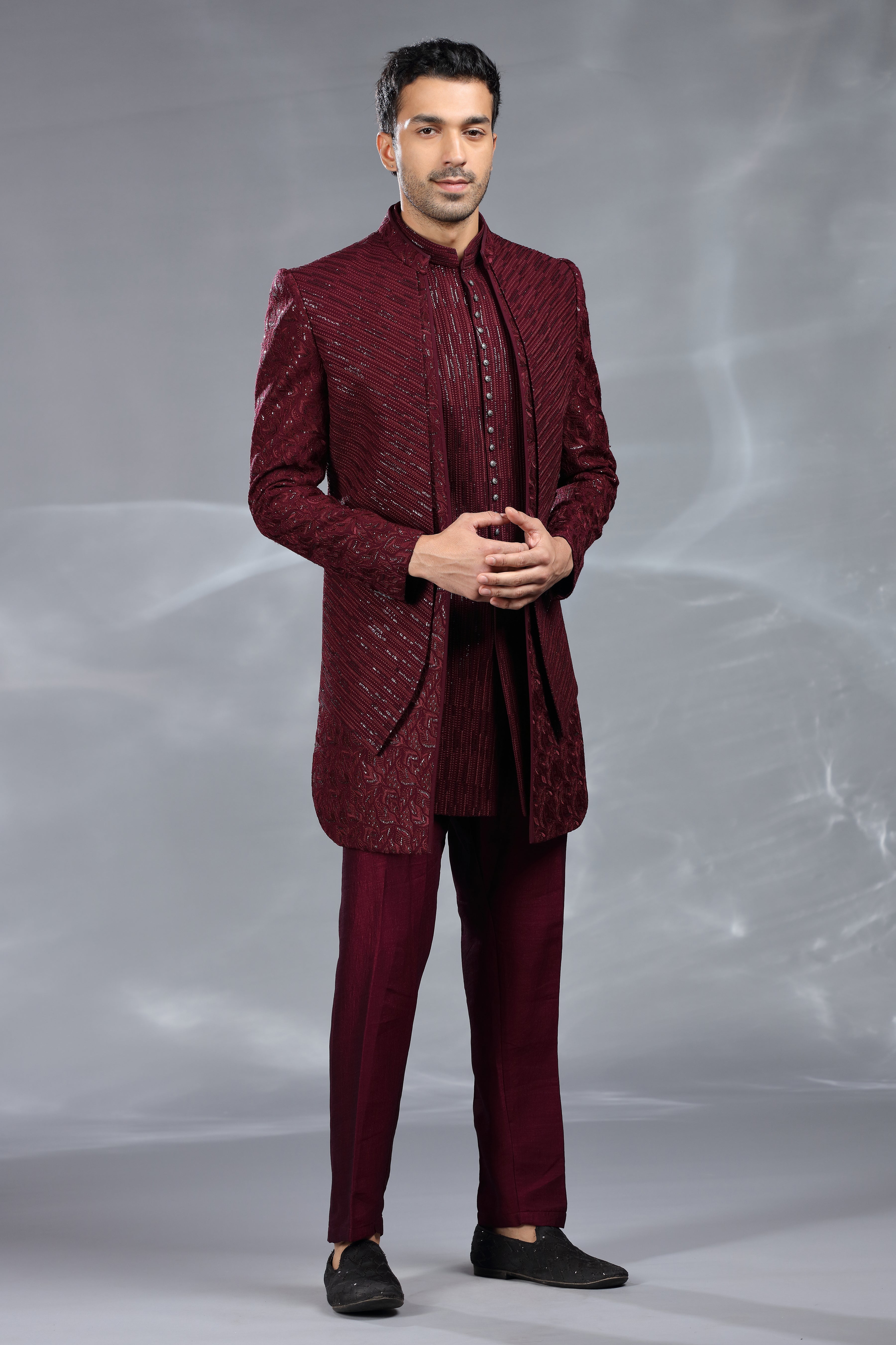 Maroon Silk Indo Western with Thread Work