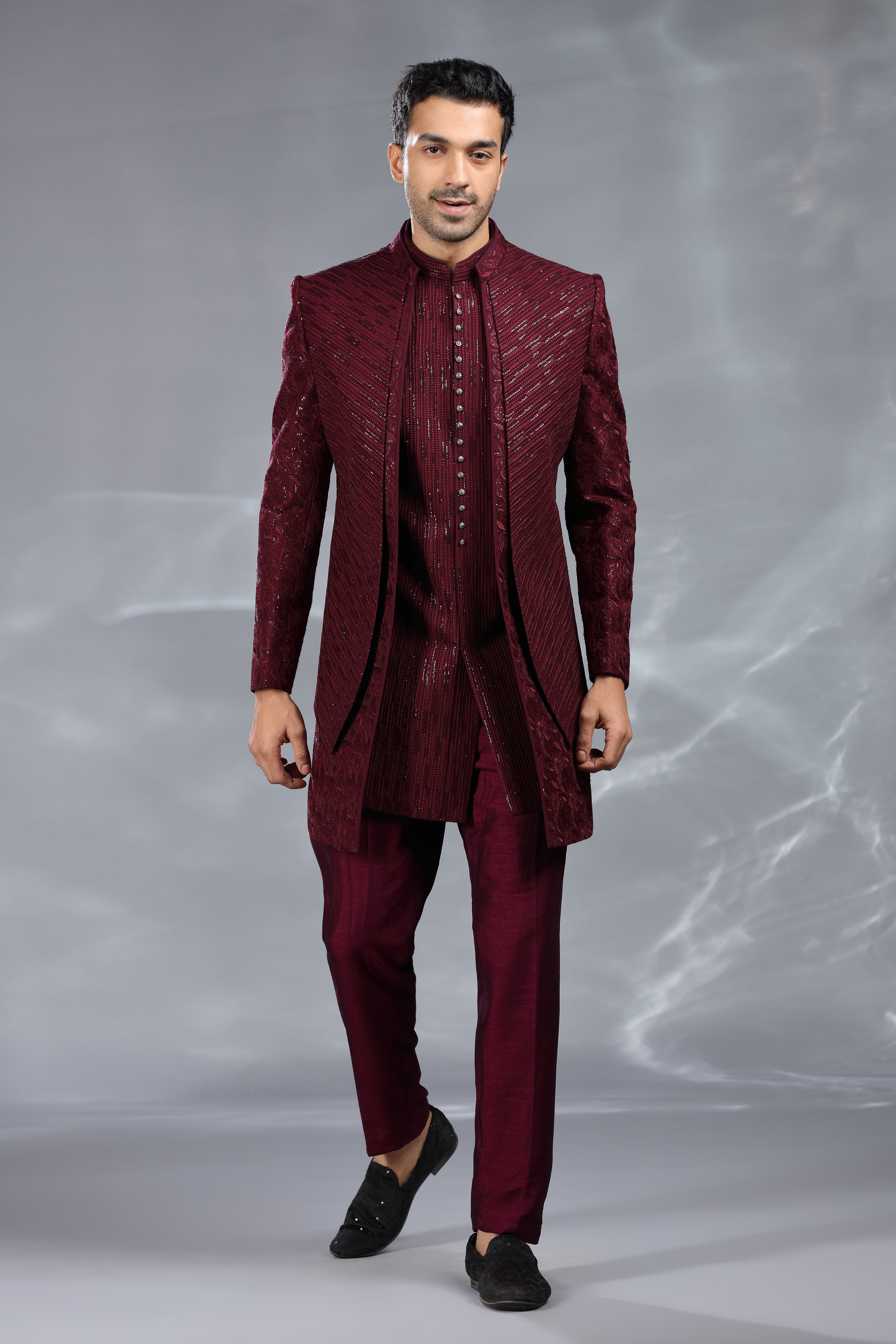 Maroon Silk Indo Western with Thread Work