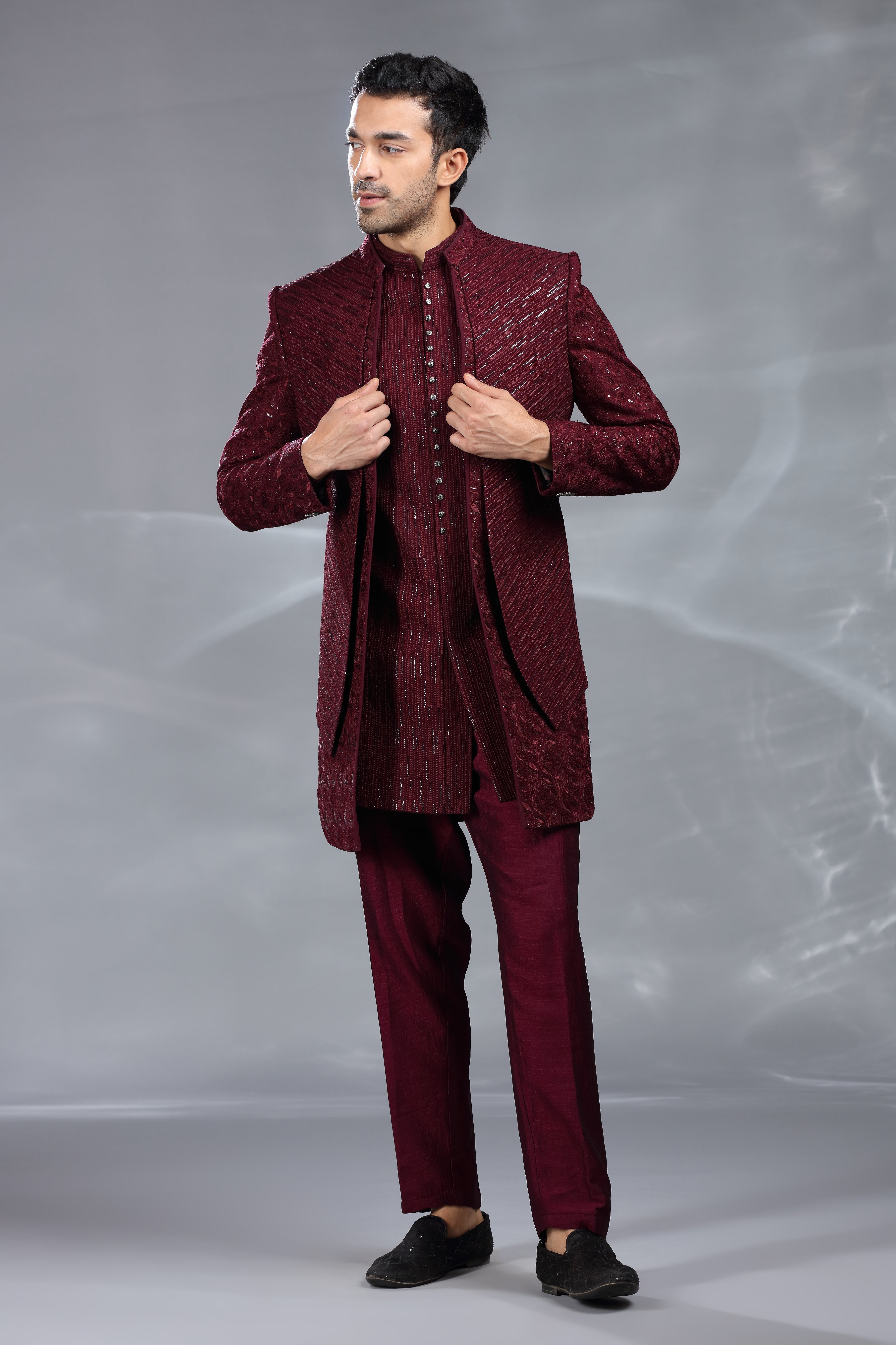 Maroon Silk Indo Western with Thread Work