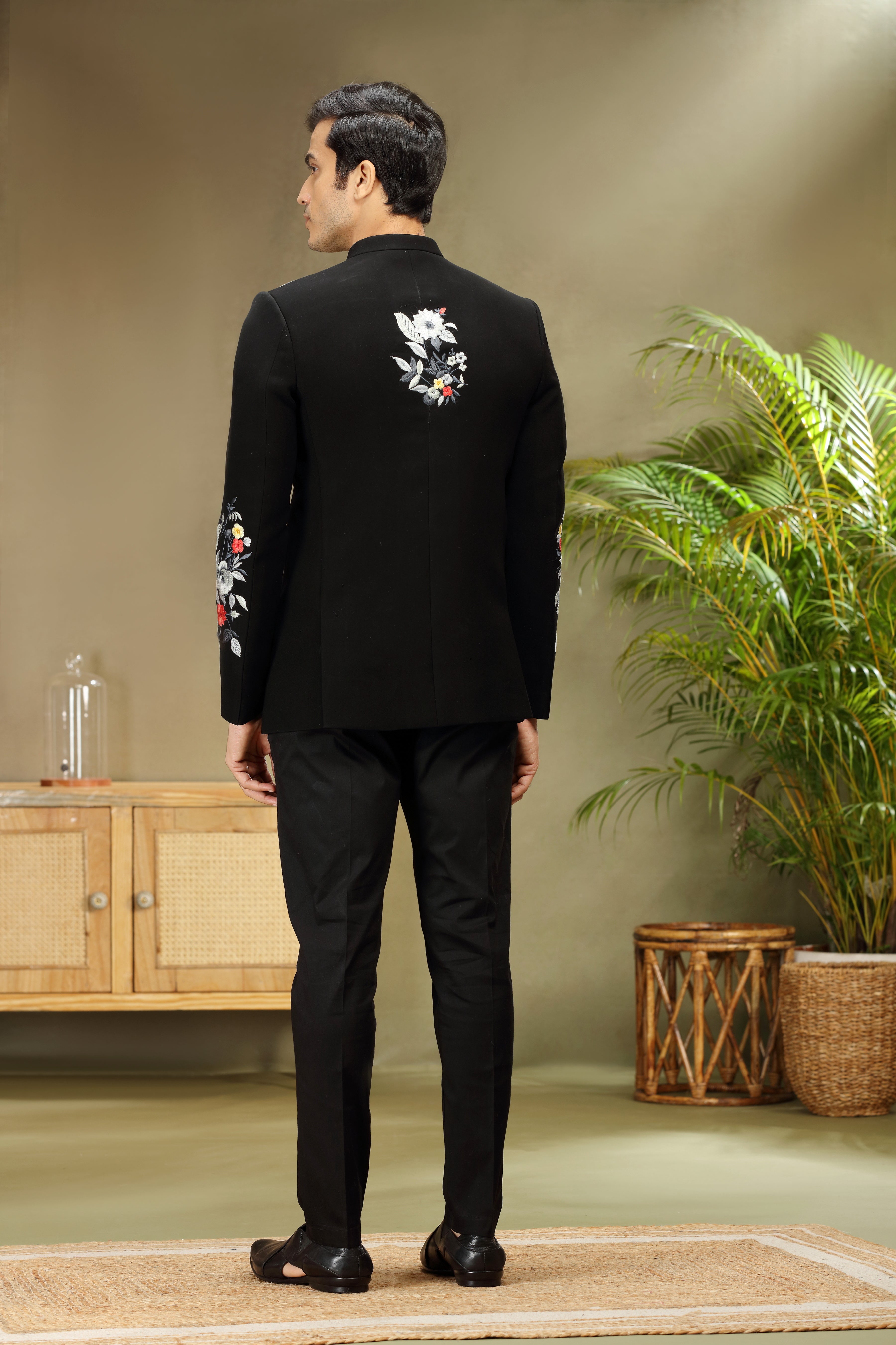 Black Jodhpuri Suit with Resham Work Classic Style