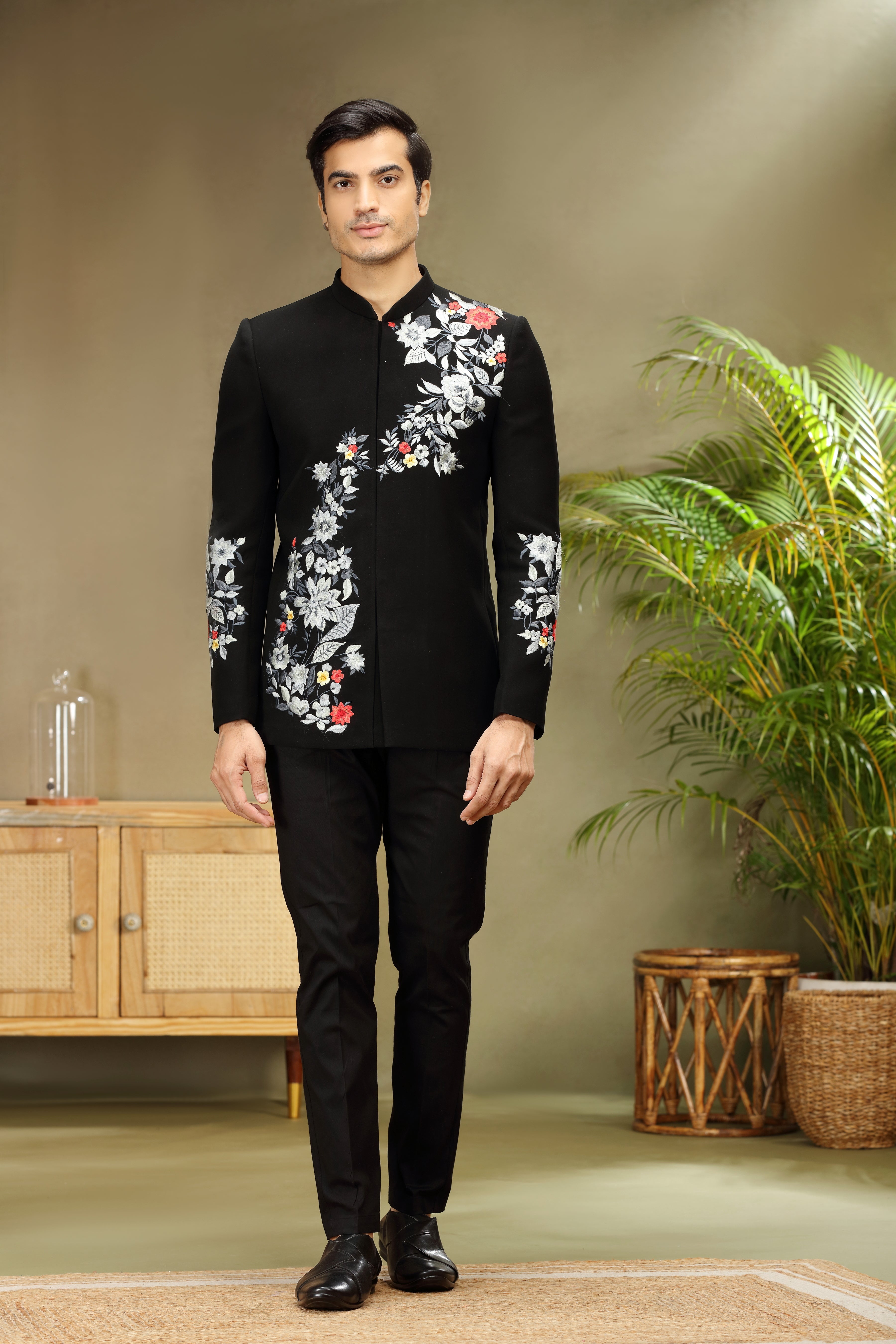 Black Jodhpuri Suit with Resham Work Classic Style