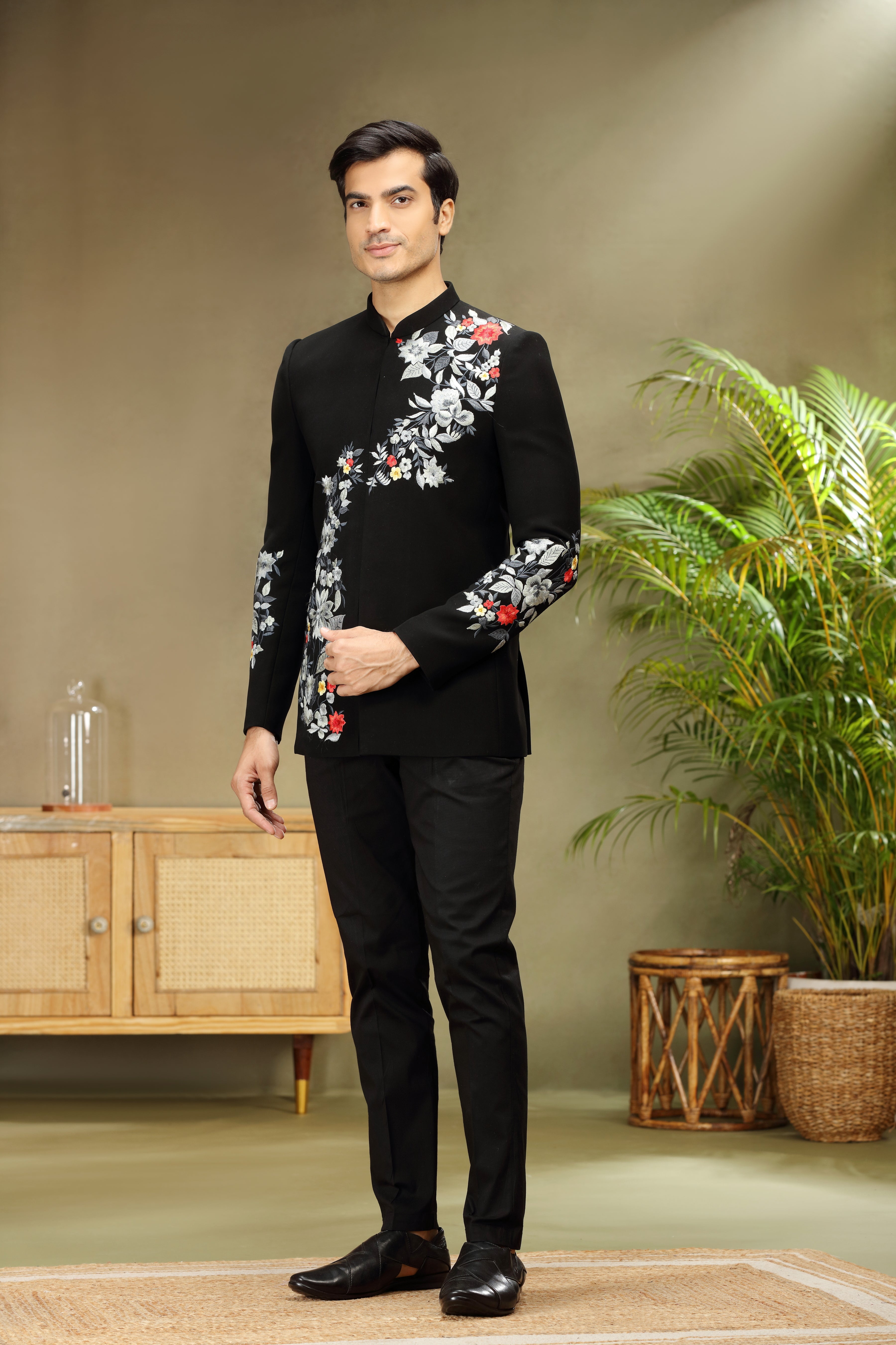 Black Jodhpuri Suit with Resham Work Classic Style