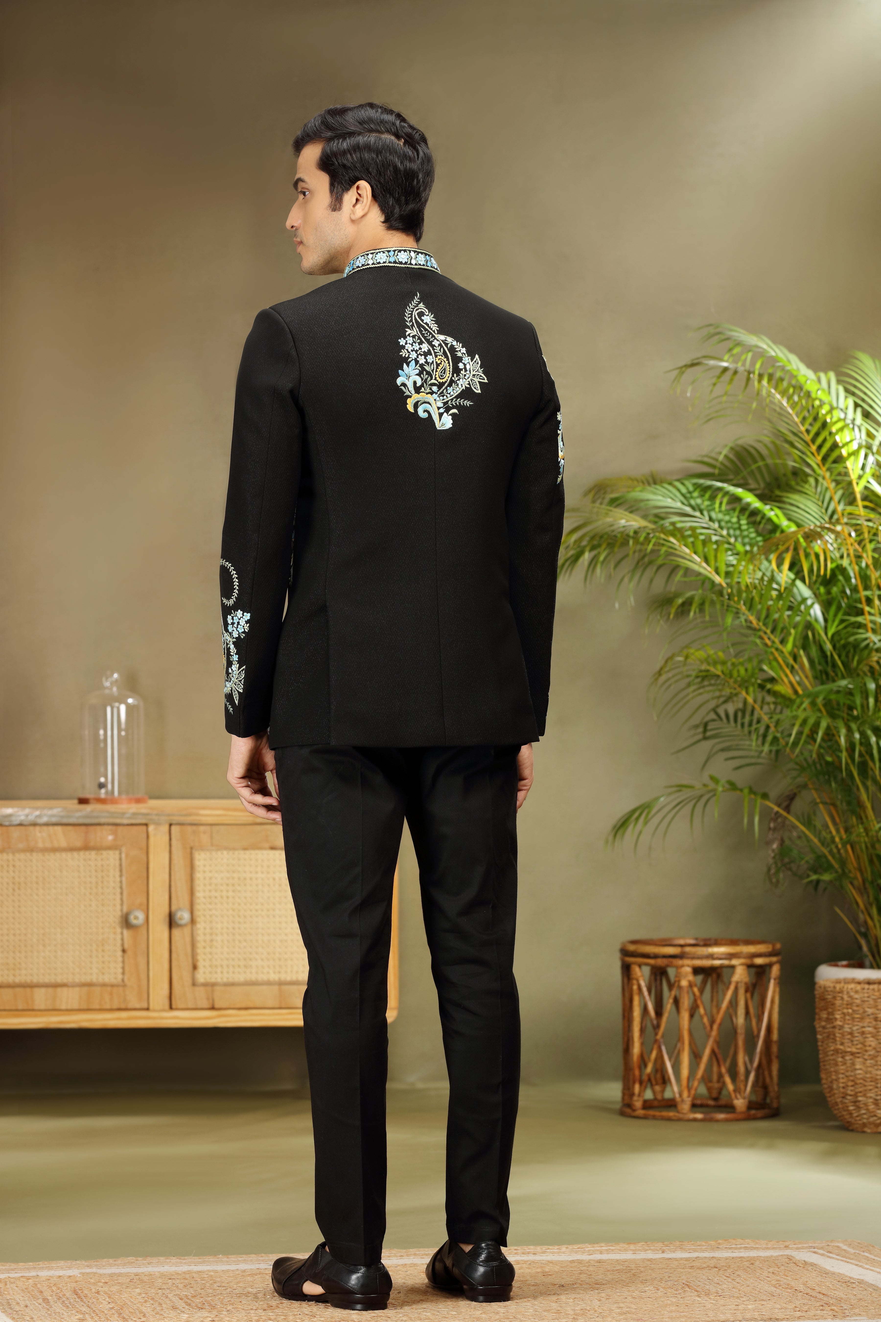 Black Jodhpuri Set with Resham Work Classic
