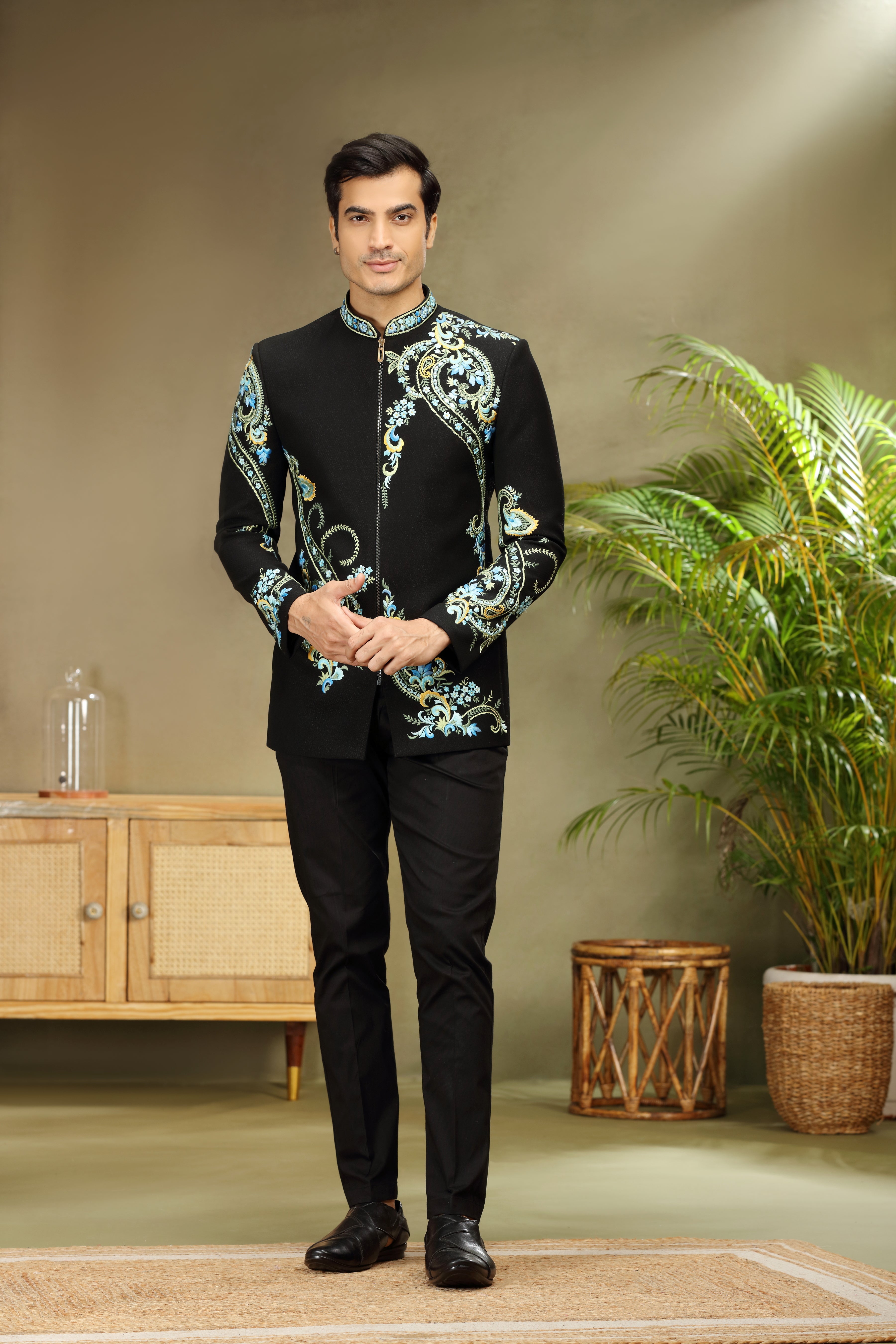 Black Jodhpuri Set with Resham Work Classic