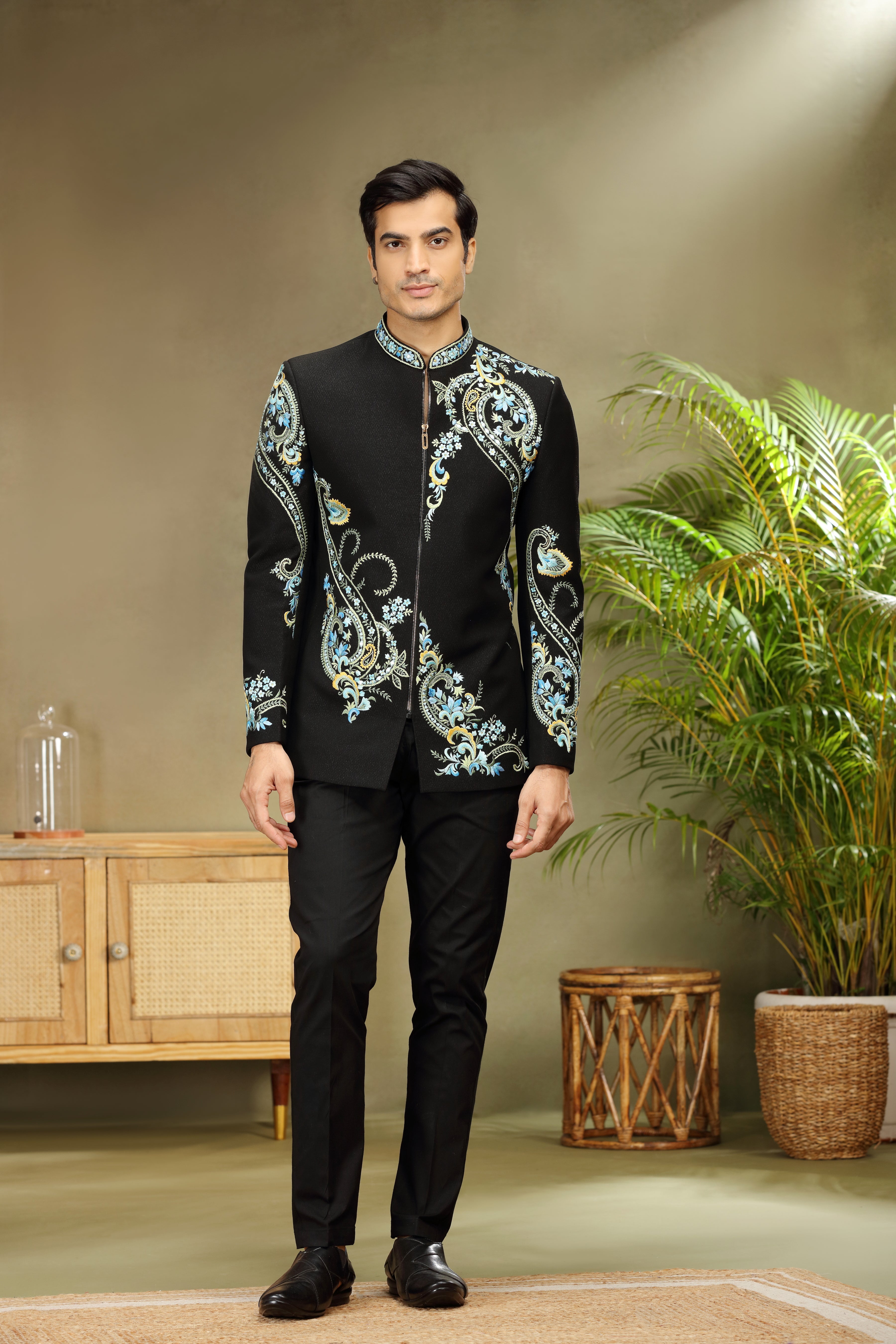 Black Jodhpuri Set with Resham Work Classic