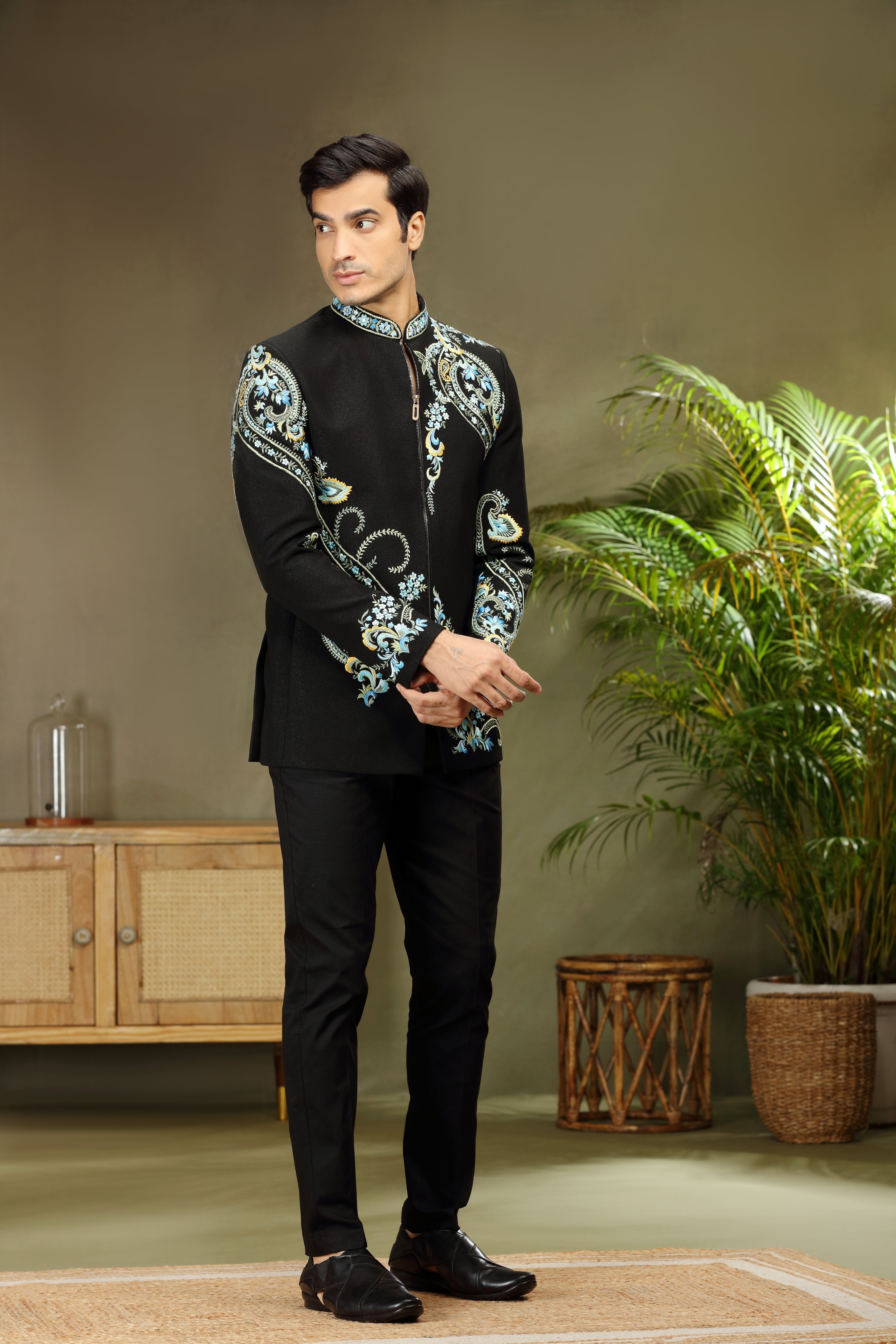 Black Jodhpuri Set with Resham Work Classic