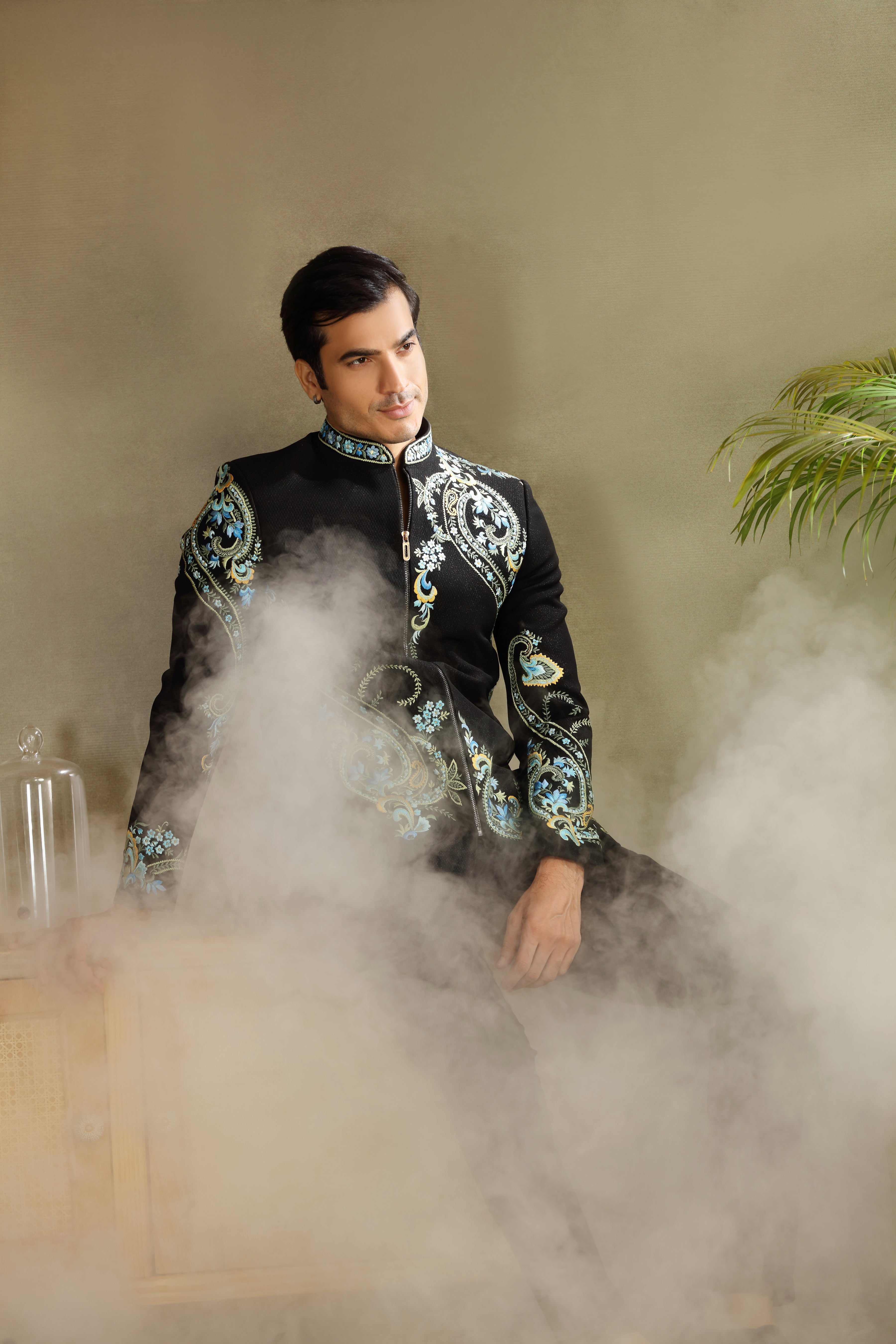 Black Jodhpuri Set with Resham Work Classic