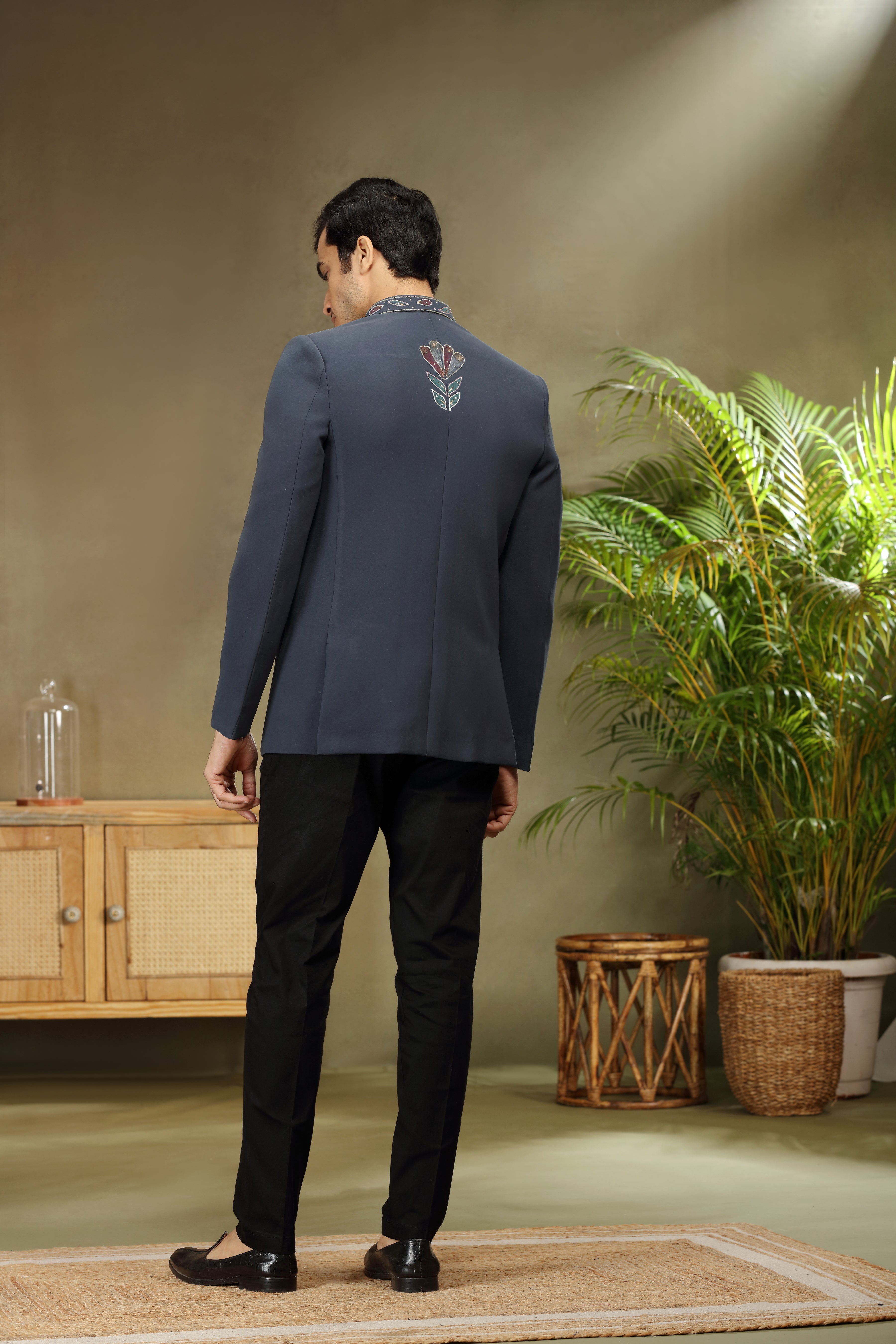 Black Indo Western with Print, Cutdana, Sequins & Beads Work