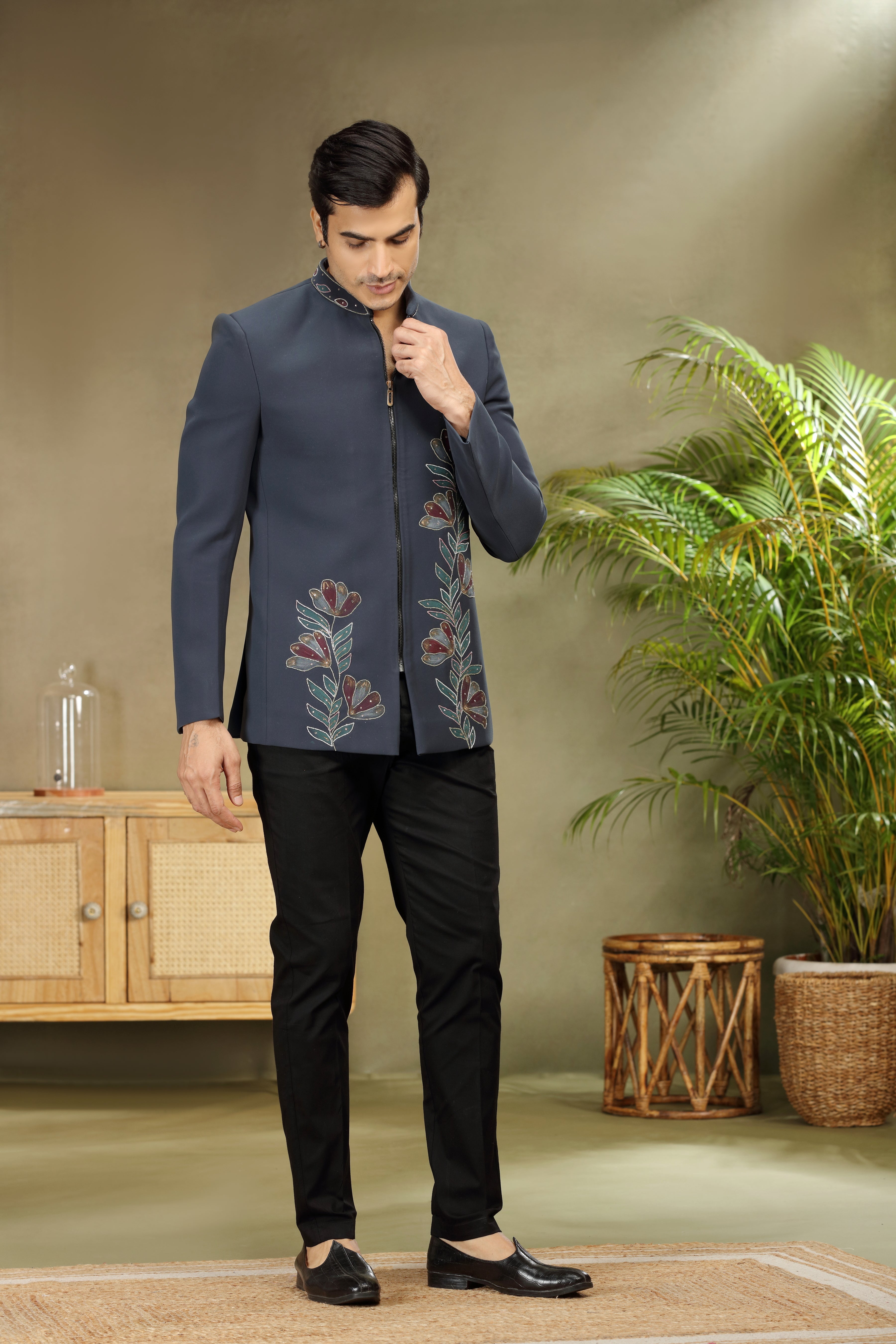 Black Indo Western with Print, Cutdana, Sequins & Beads Work