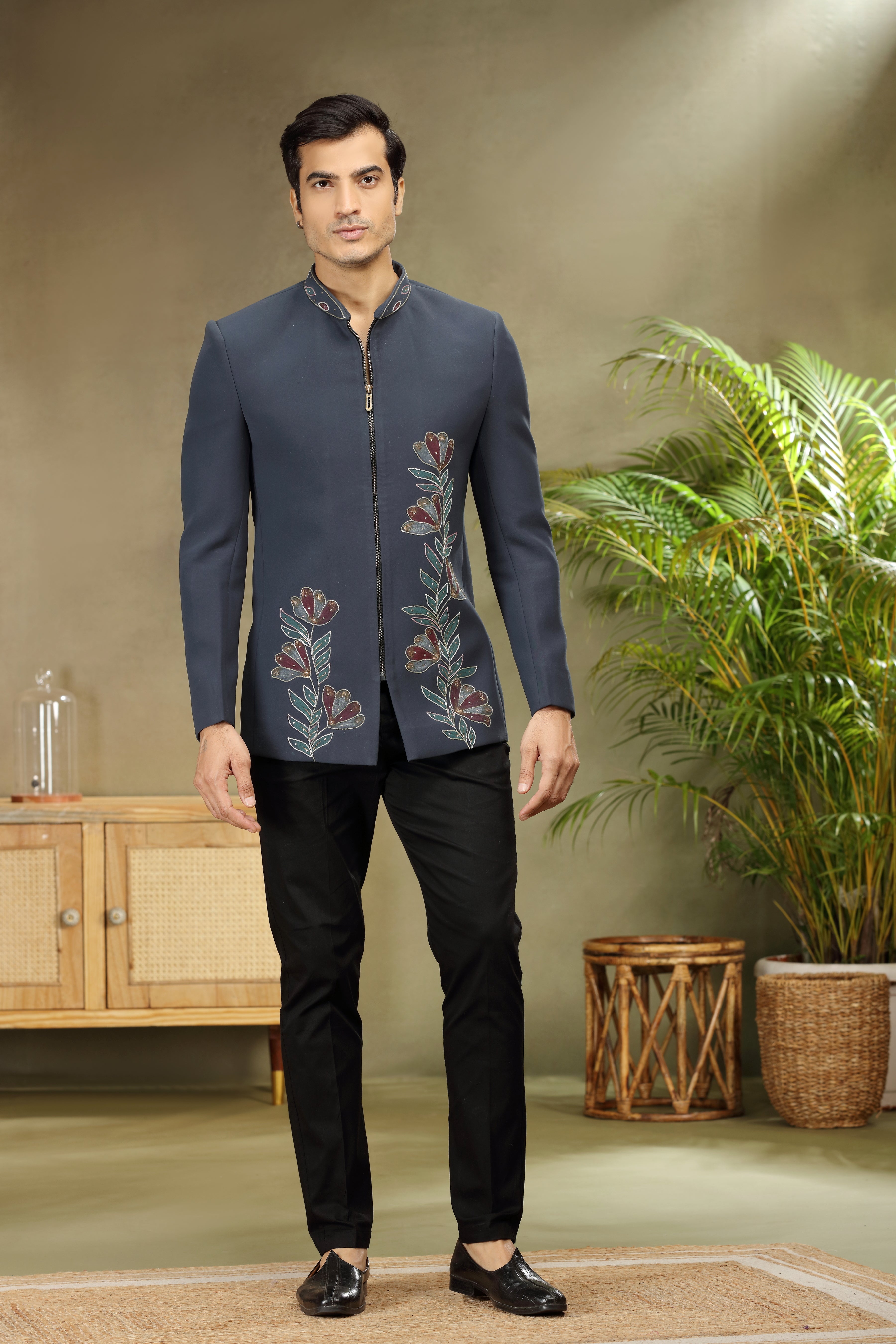 Black Indo Western with Print, Cutdana, Sequins & Beads Work