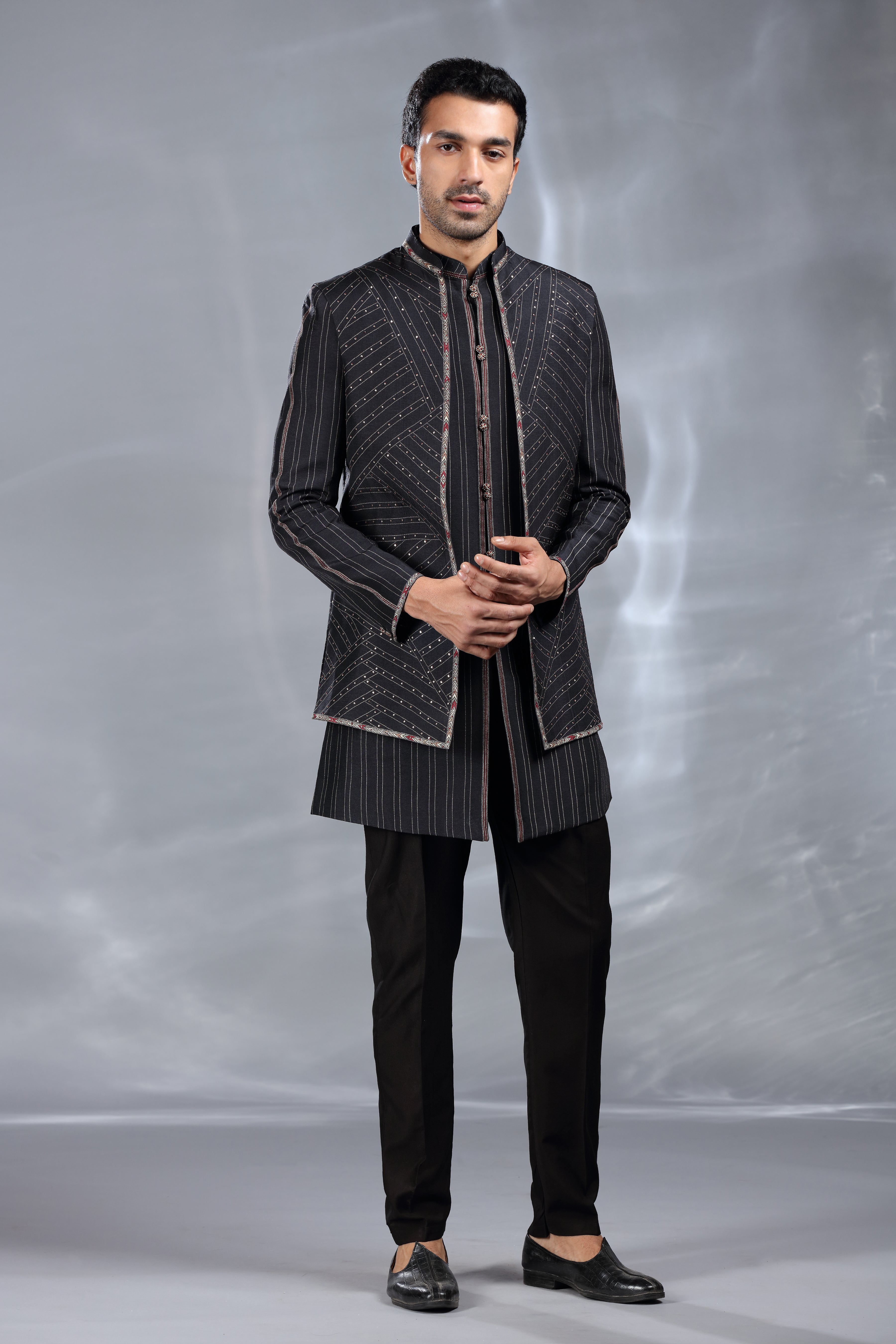 Black Silk Indo Western with Thread Work & Sequence Work