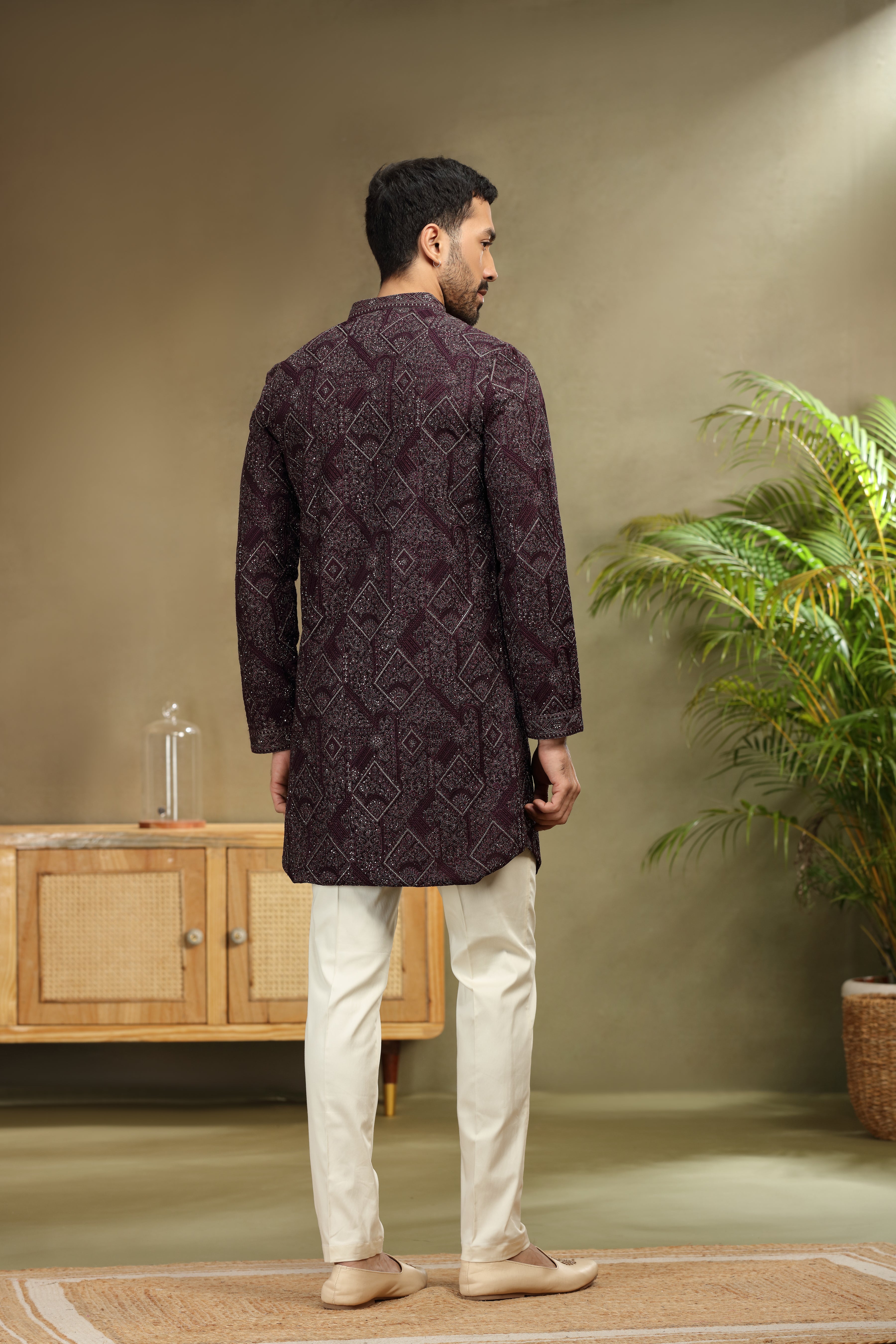 Purple Silk Indo Set with Dori and Resham Work