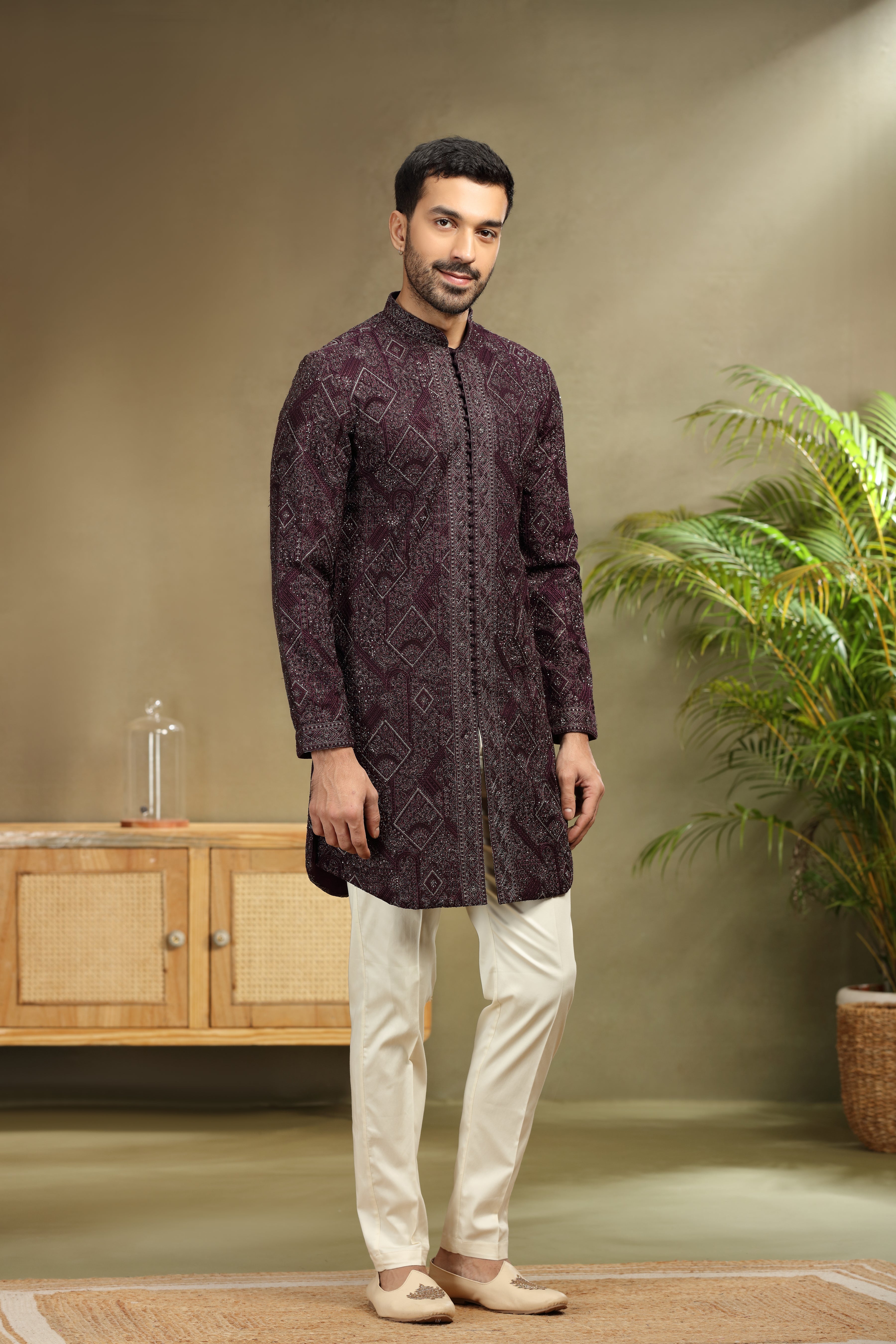 Purple Silk Indo Set with Dori and Resham Work