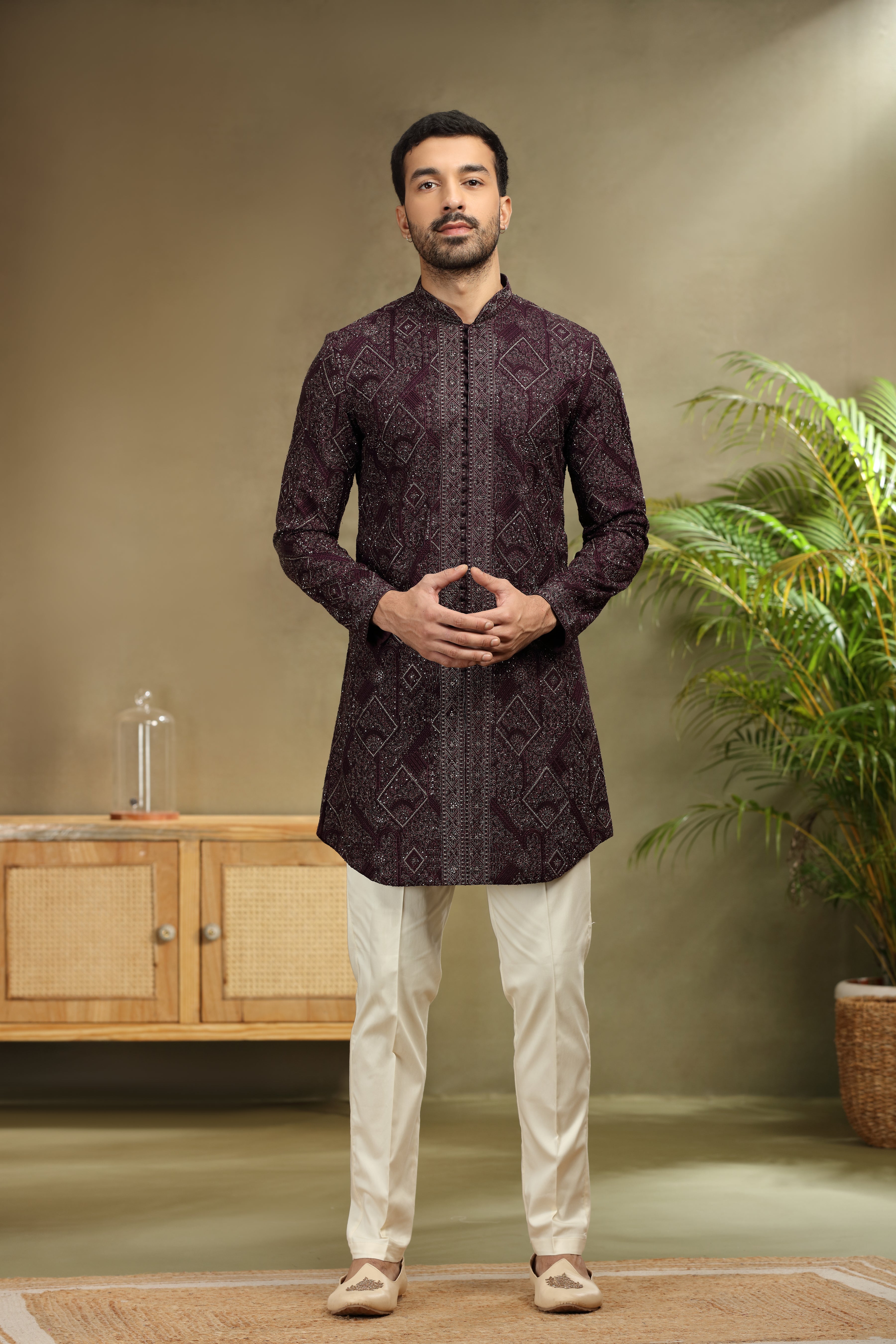 Purple Silk Indo Set with Dori and Resham Work