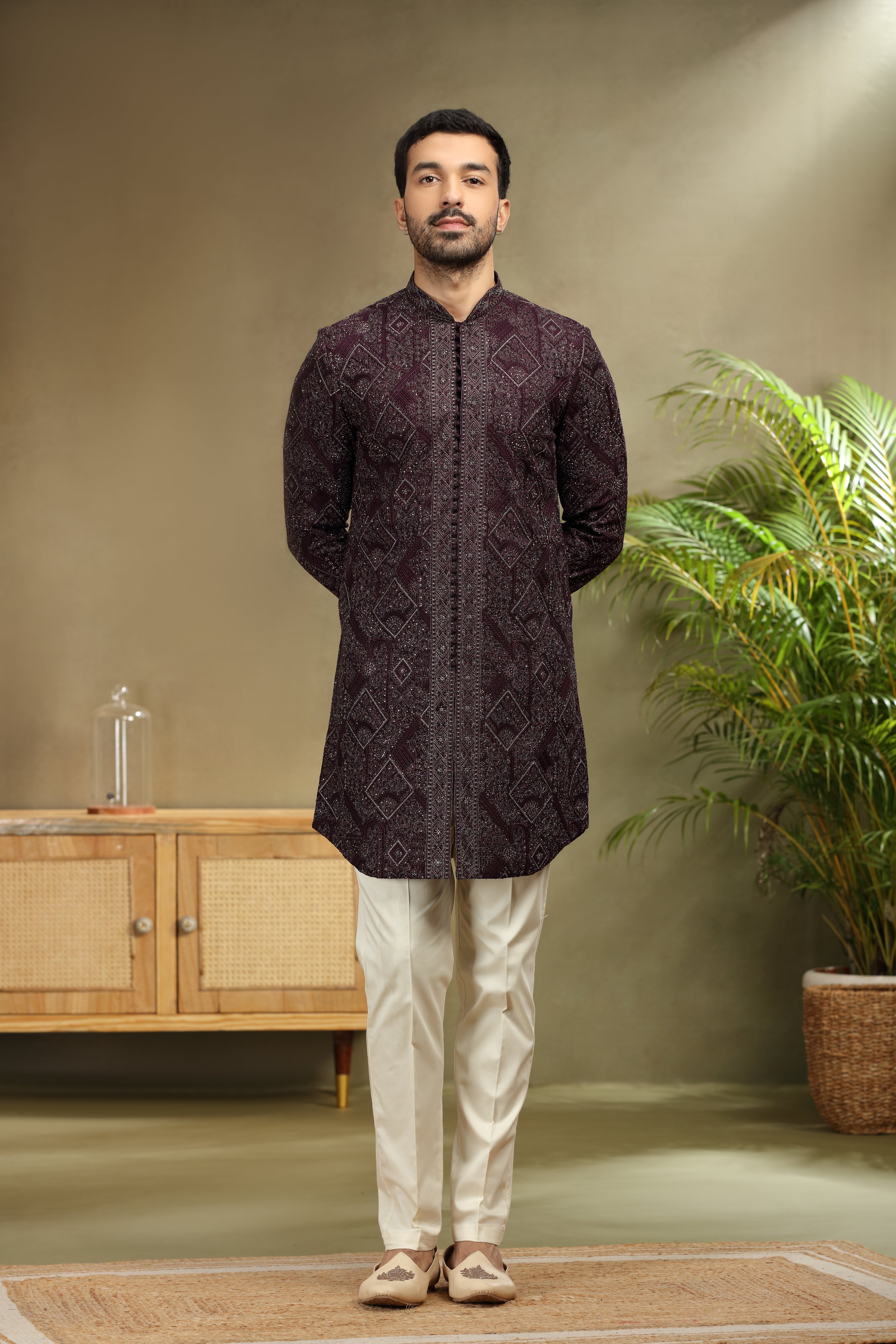 Purple Silk Indo Set with Dori and Resham Work