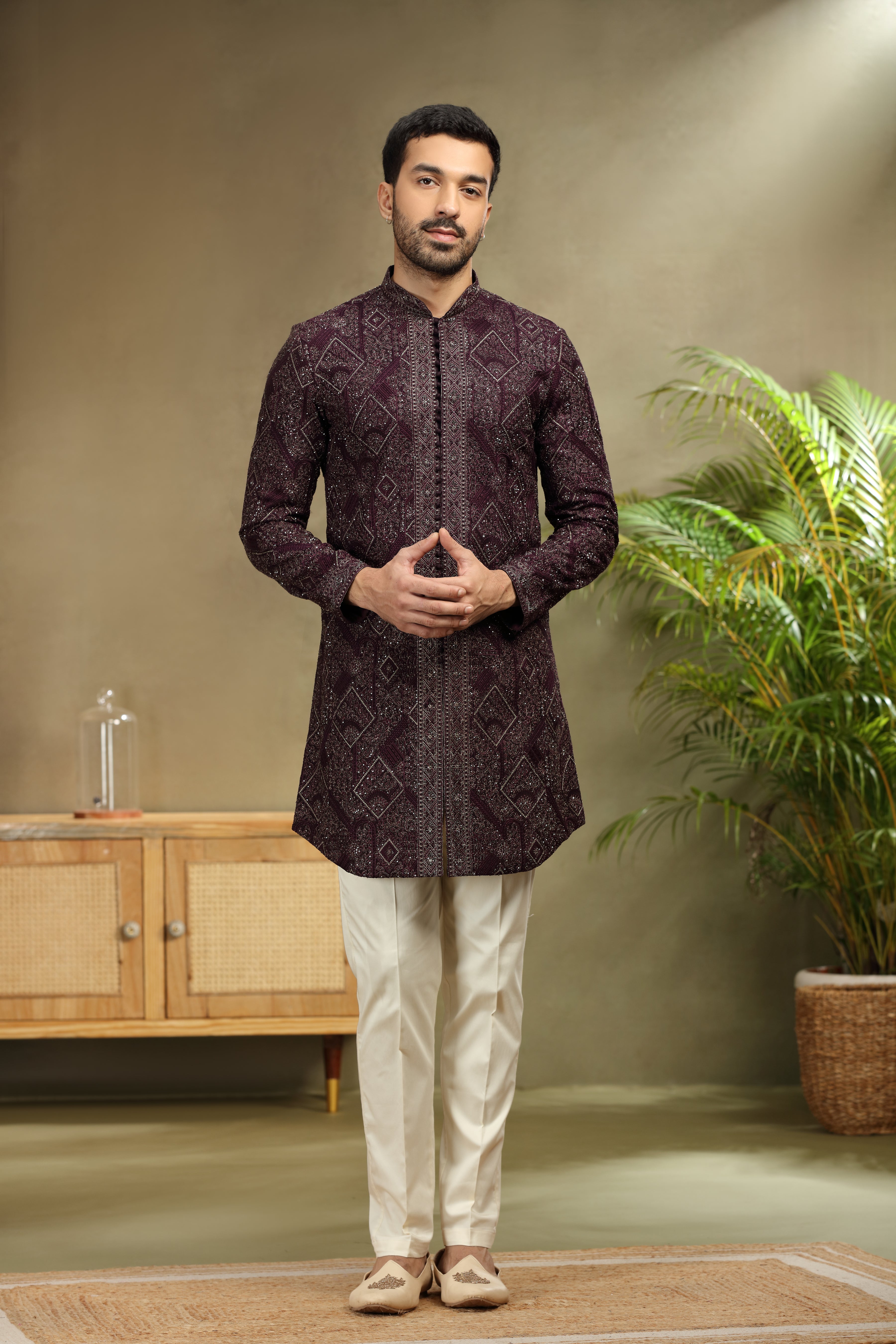 Purple Silk Indo Set with Dori and Resham Work